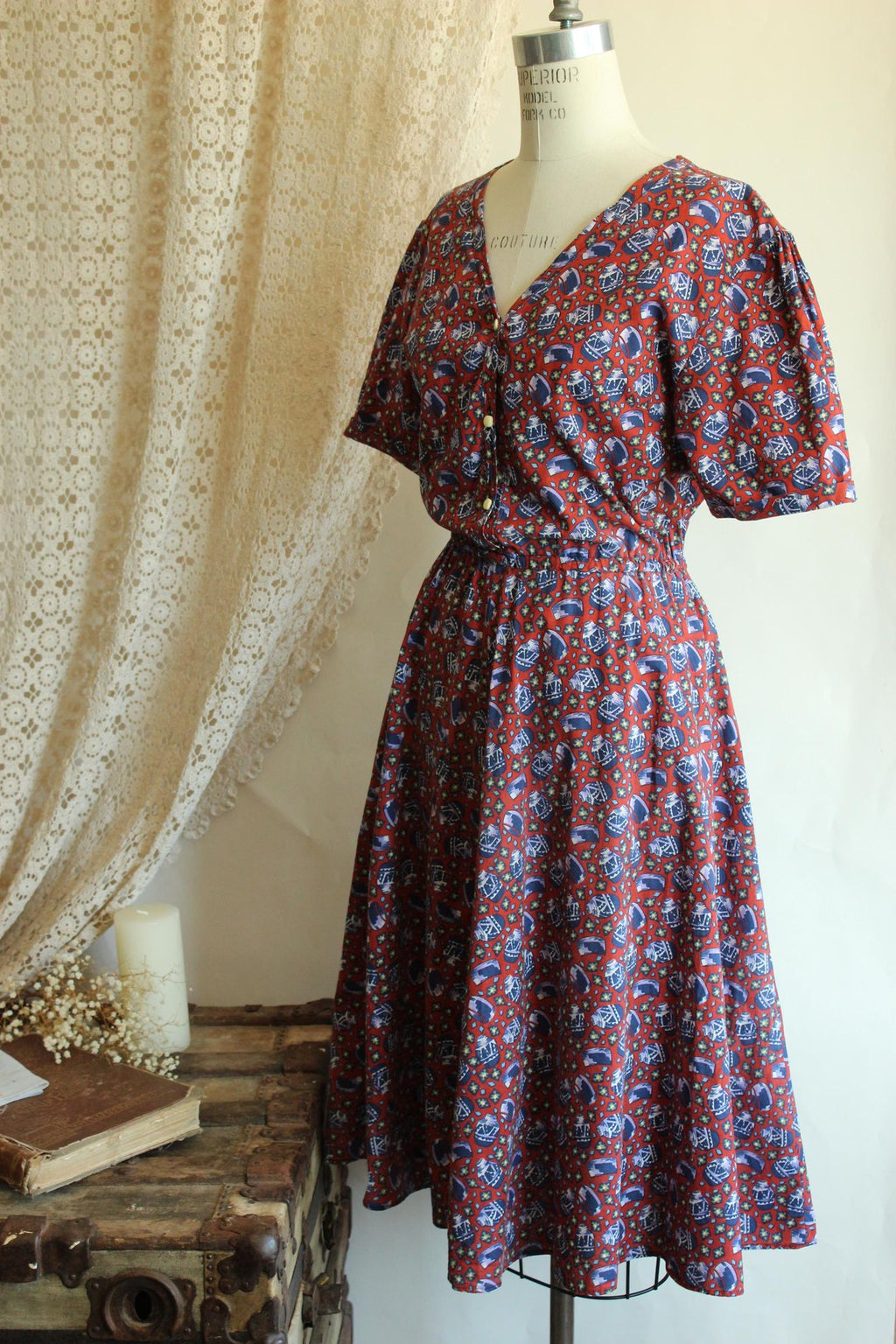 Vintage 1980's Novelty Print Shirtwaist Dress
