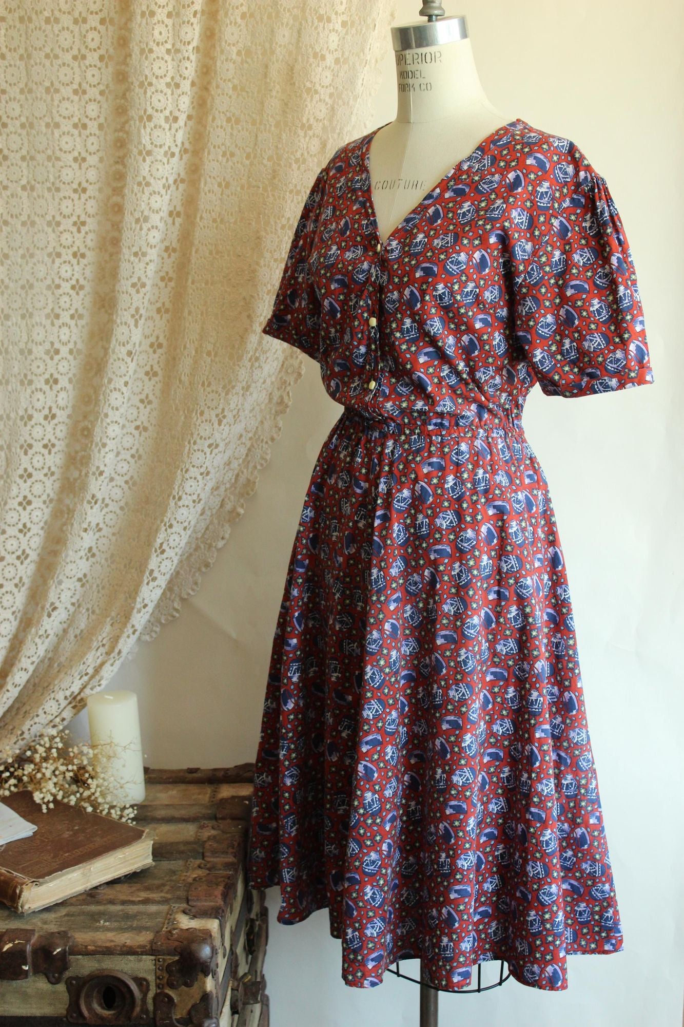 Vintage 1980's Novelty Print Shirtwaist Dress
