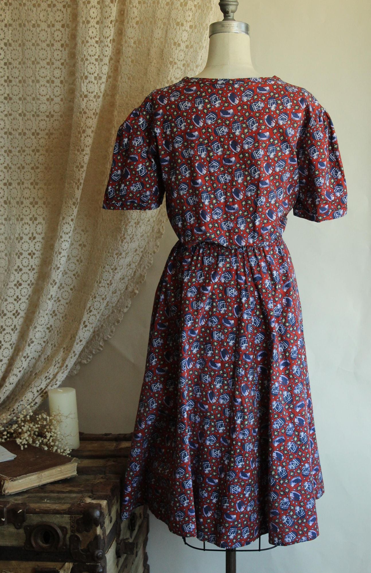 Vintage 1980's Novelty Print Shirtwaist Dress