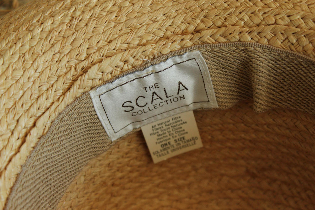 Vintage 1990s 2000s Scala Straw Wide Brimmed Sunhat with Black Ribbon