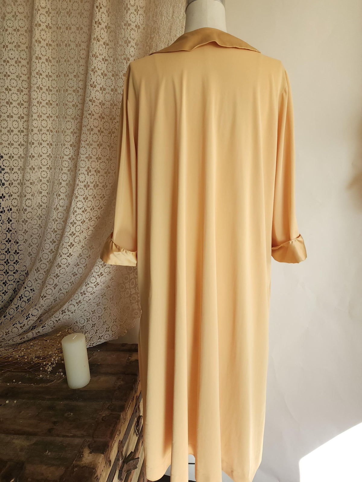 Vintage 1960s Artemis Golden Yellow Robe with Embroidered Peter Pan Collar
