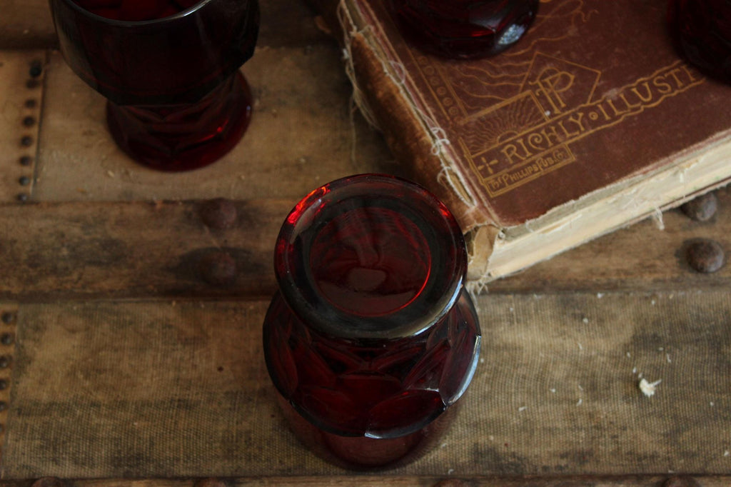Vintage 1960s 12oz. Anchor Hocking Georgian Royal Ruby Red Tumblers, Set of Six