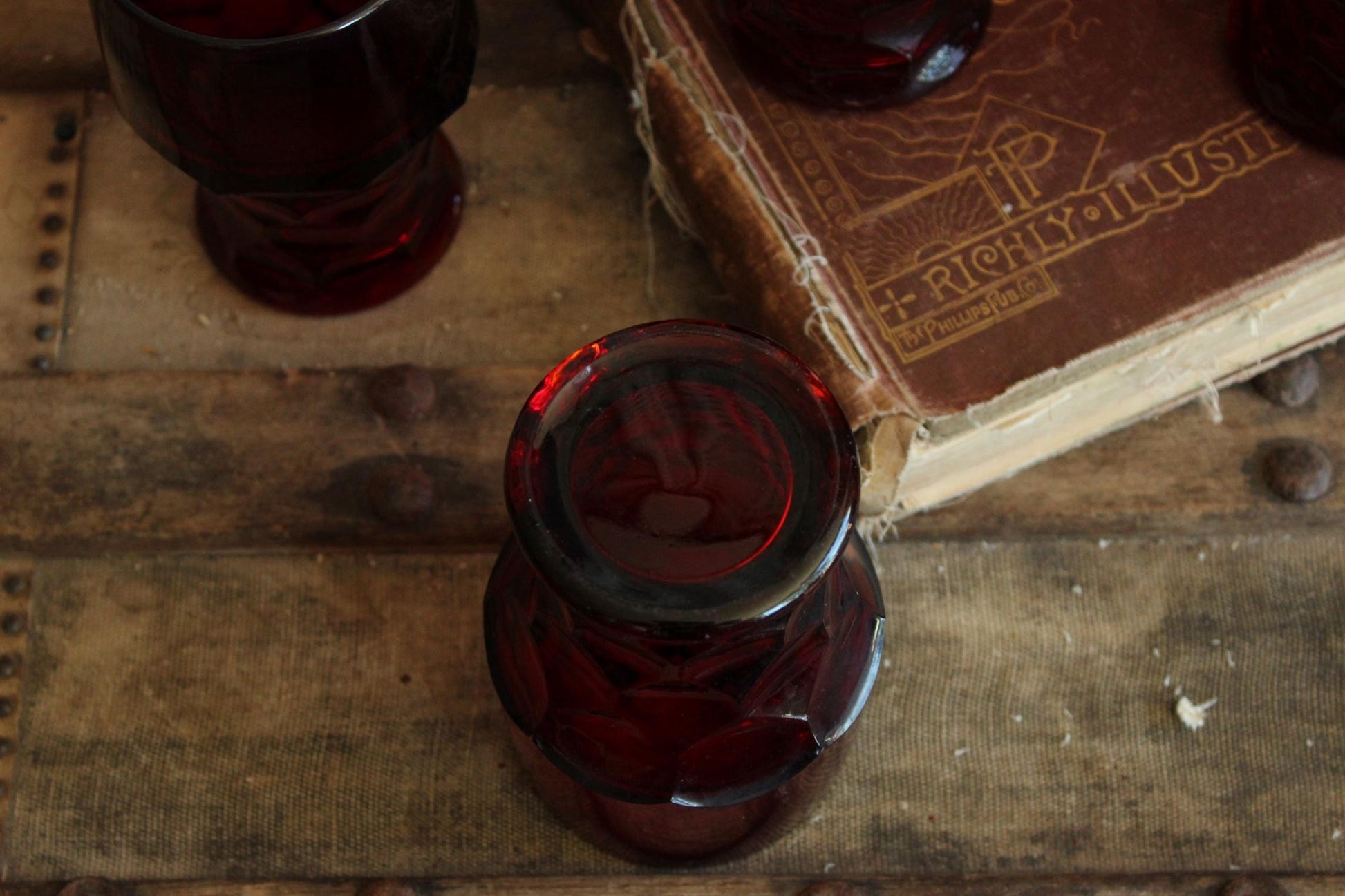 Vintage 1960s 12oz. Anchor Hocking Georgian Royal Ruby Red Tumblers, Set of Six