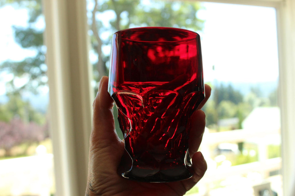 Vintage 1960s 12oz. Anchor Hocking Georgian Royal Ruby Red Tumblers, Set of Six