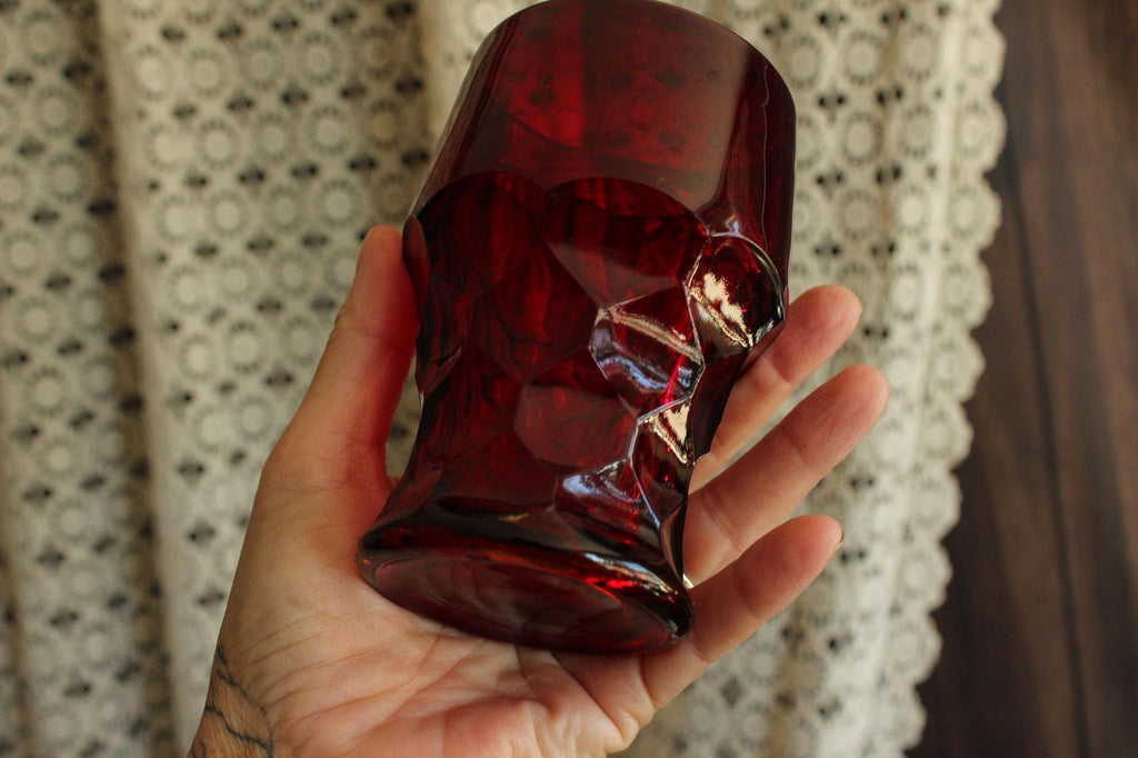 Vintage 1960s 12oz. Anchor Hocking Georgian Royal Ruby Red Tumblers, Set of Six