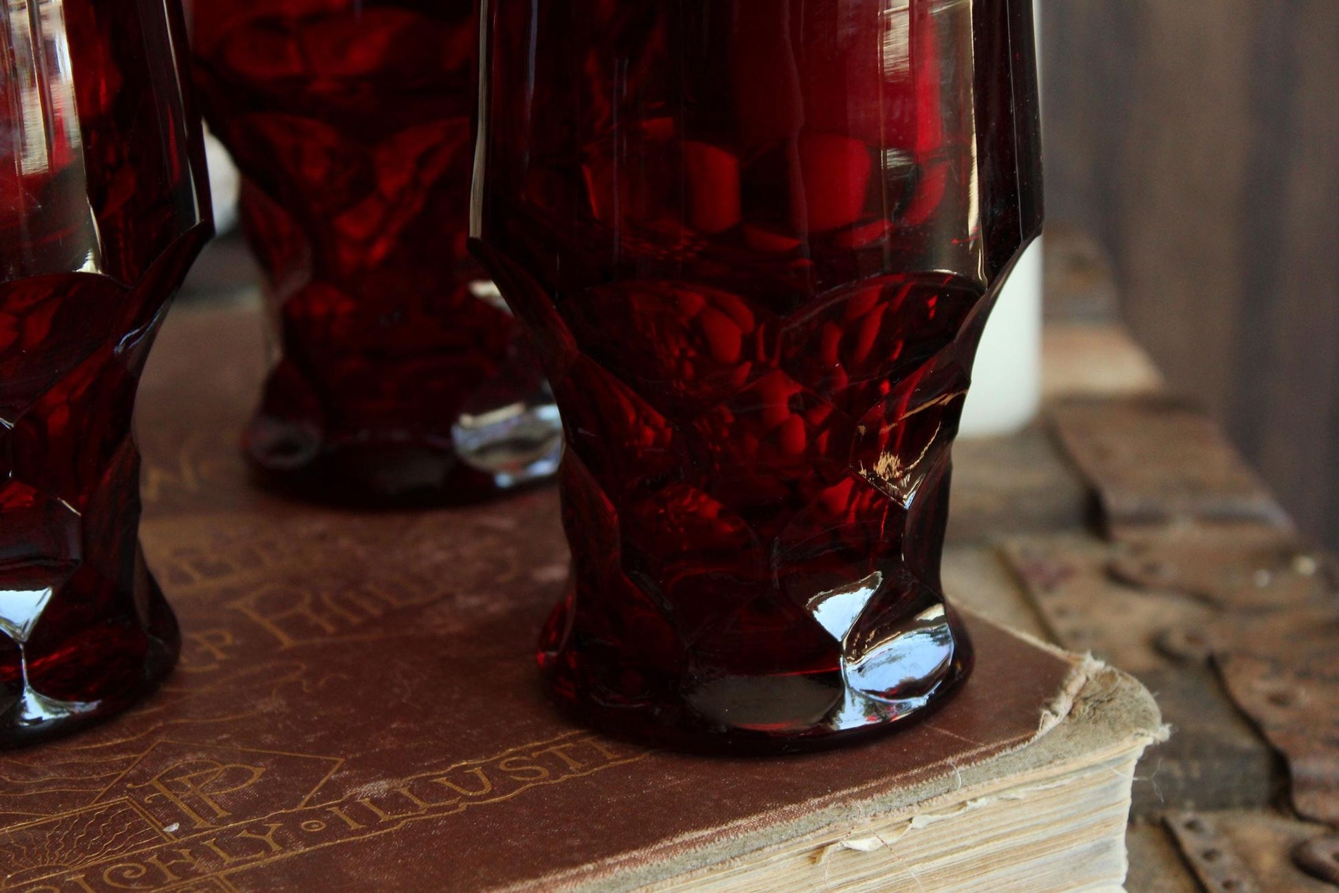 Vintage 1960s 12oz. Anchor Hocking Georgian Royal Ruby Red Tumblers, Set of Six