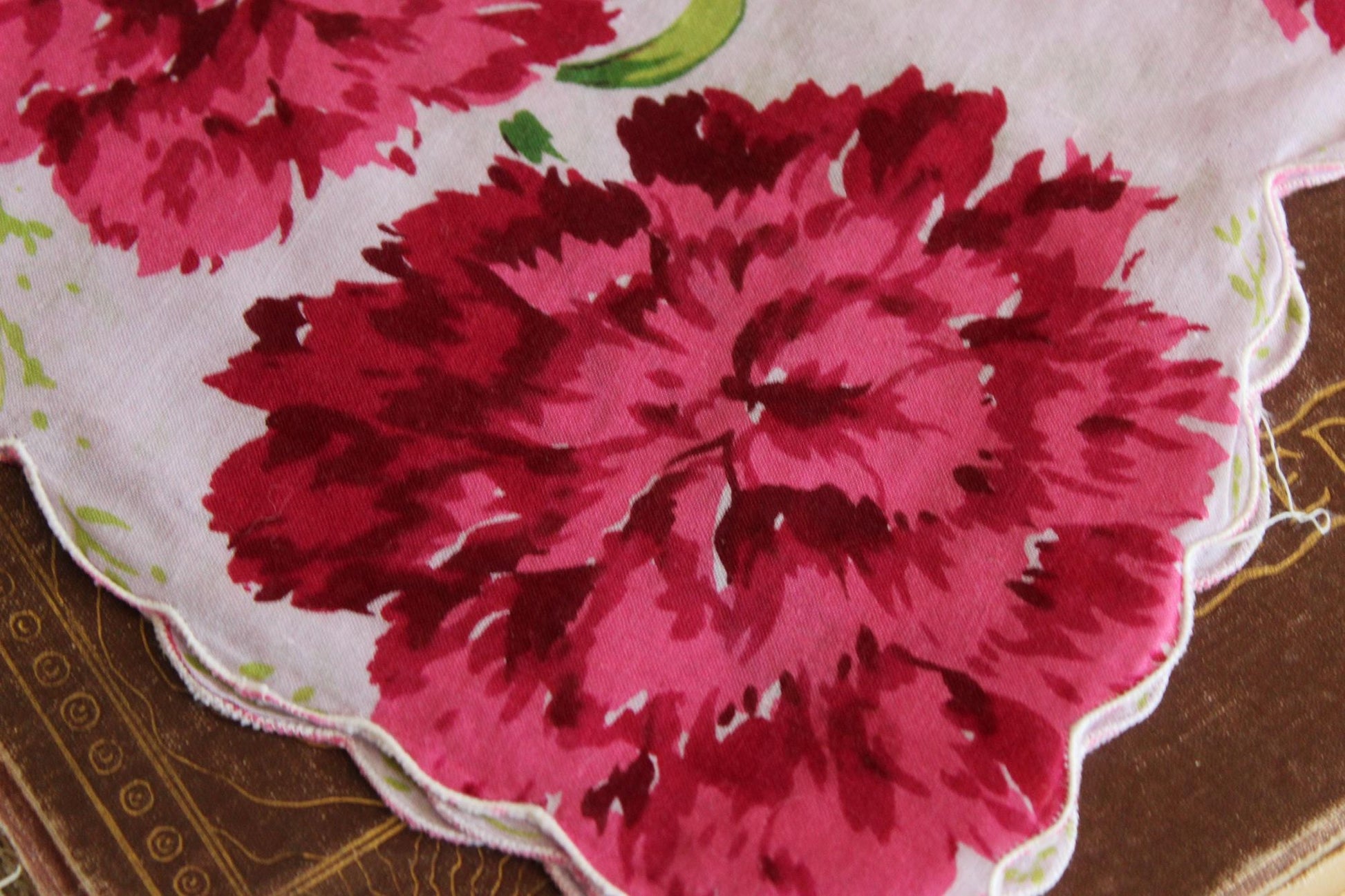 Vintage Pink and Purple Carnation Flower Print Handkerchief