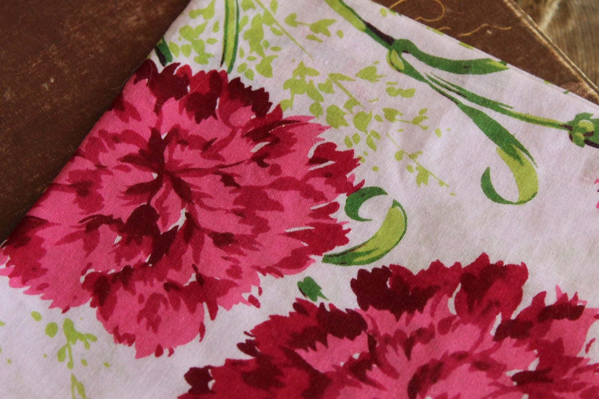 Vintage Pink and Purple Carnation Flower Print Handkerchief