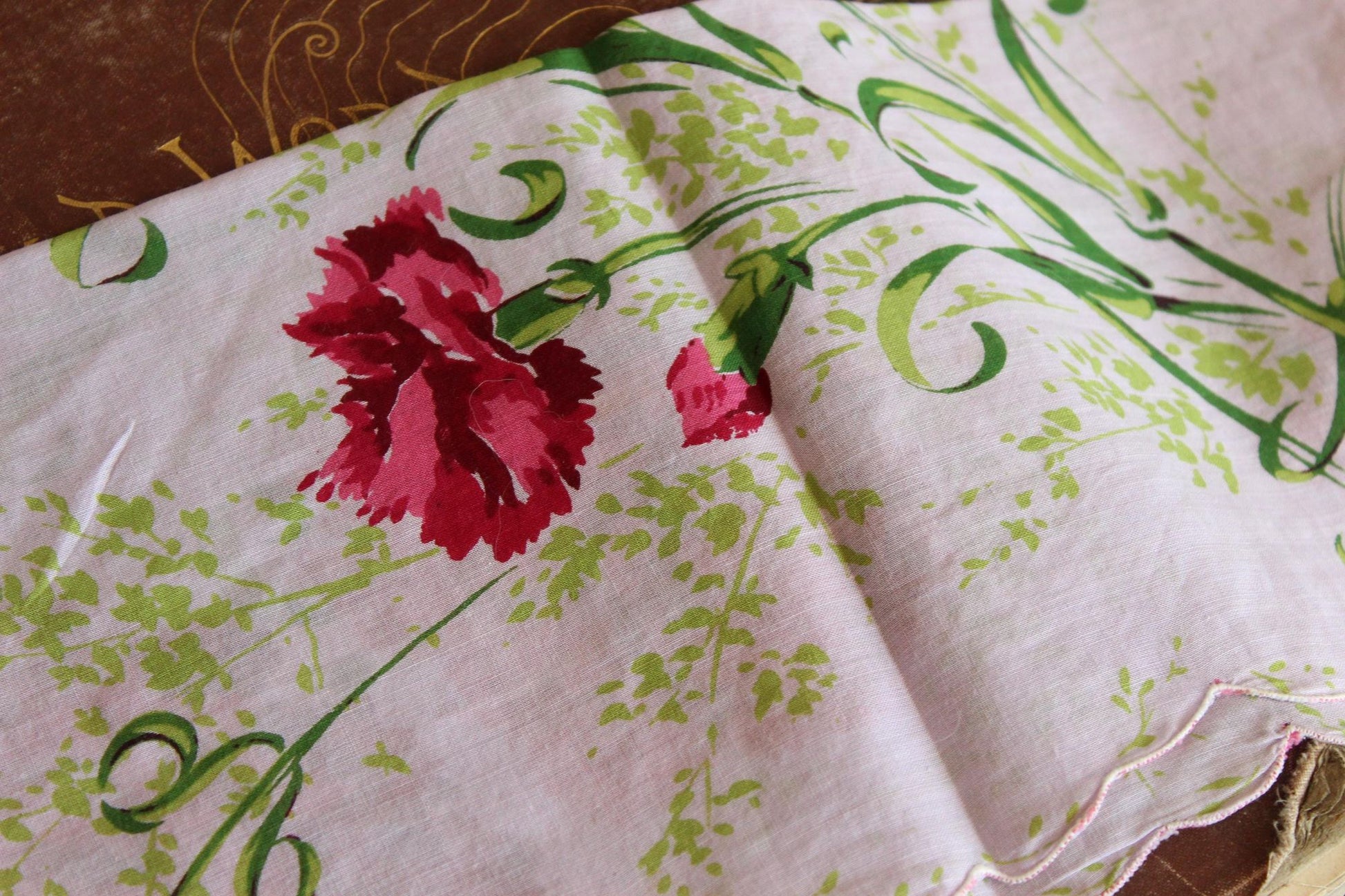Vintage Pink and Purple Carnation Flower Print Handkerchief