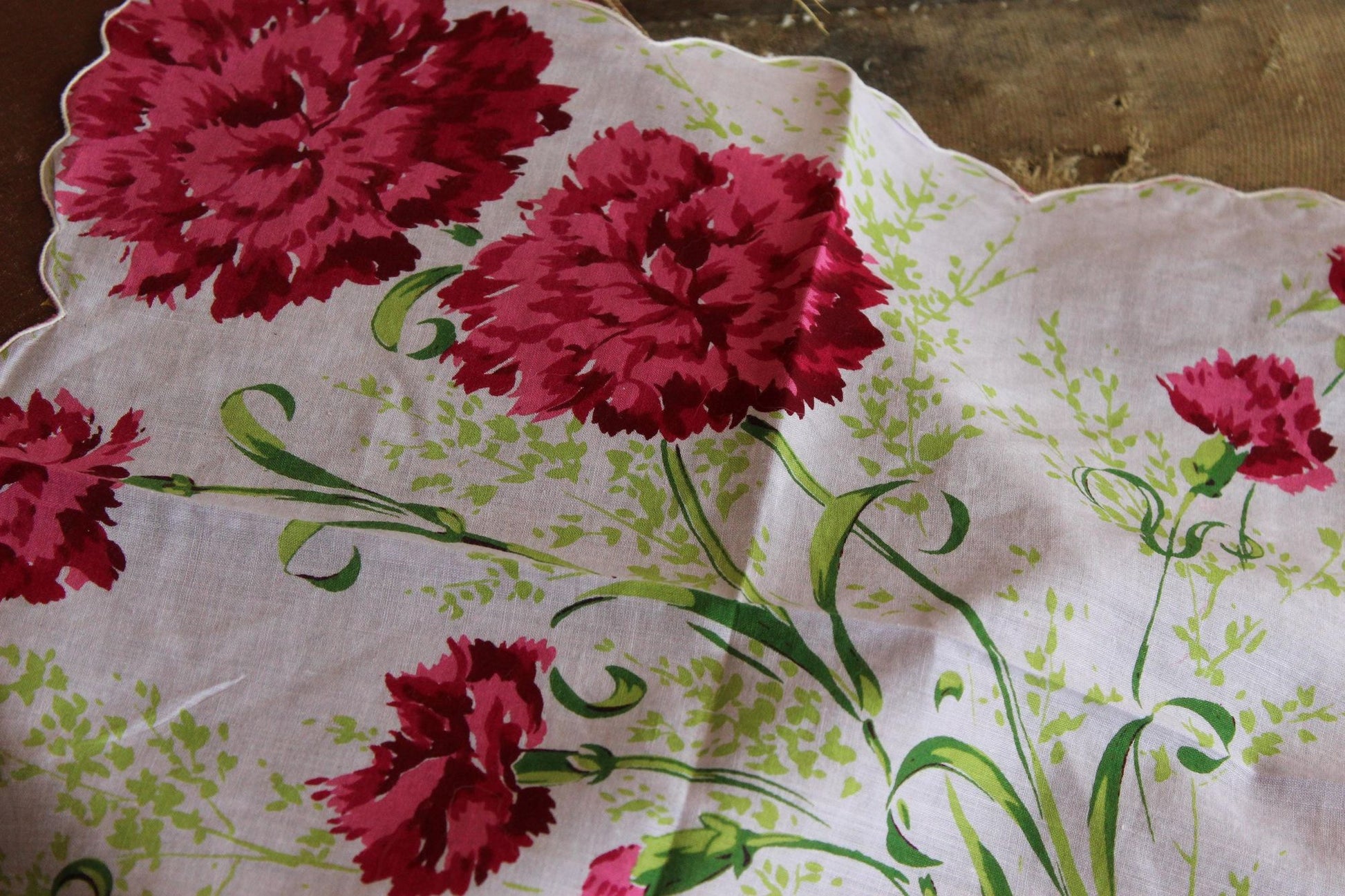 Vintage Pink and Purple Carnation Flower Print Handkerchief