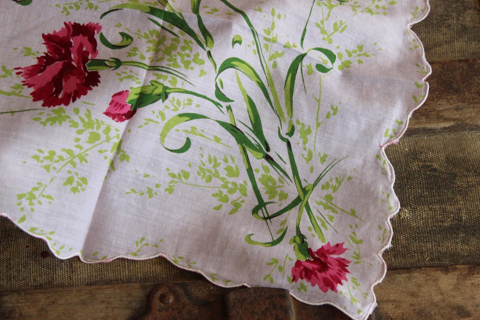 Vintage Pink and Purple Carnation Flower Print Handkerchief