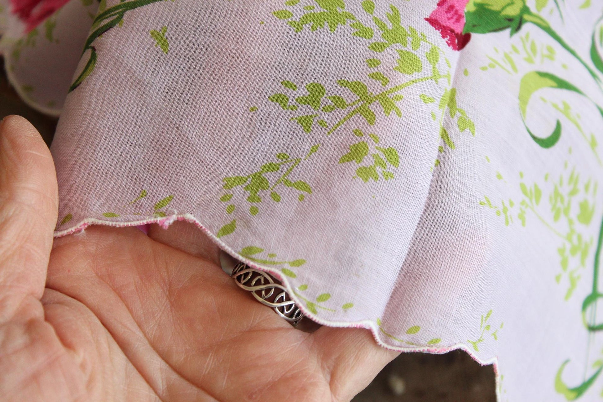 Vintage Pink and Purple Carnation Flower Print Handkerchief