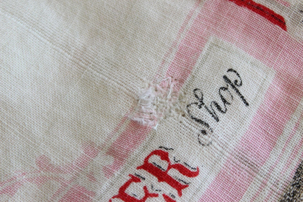 Vintage 1950s Novelty Storefront Print White Linen Tablecloth