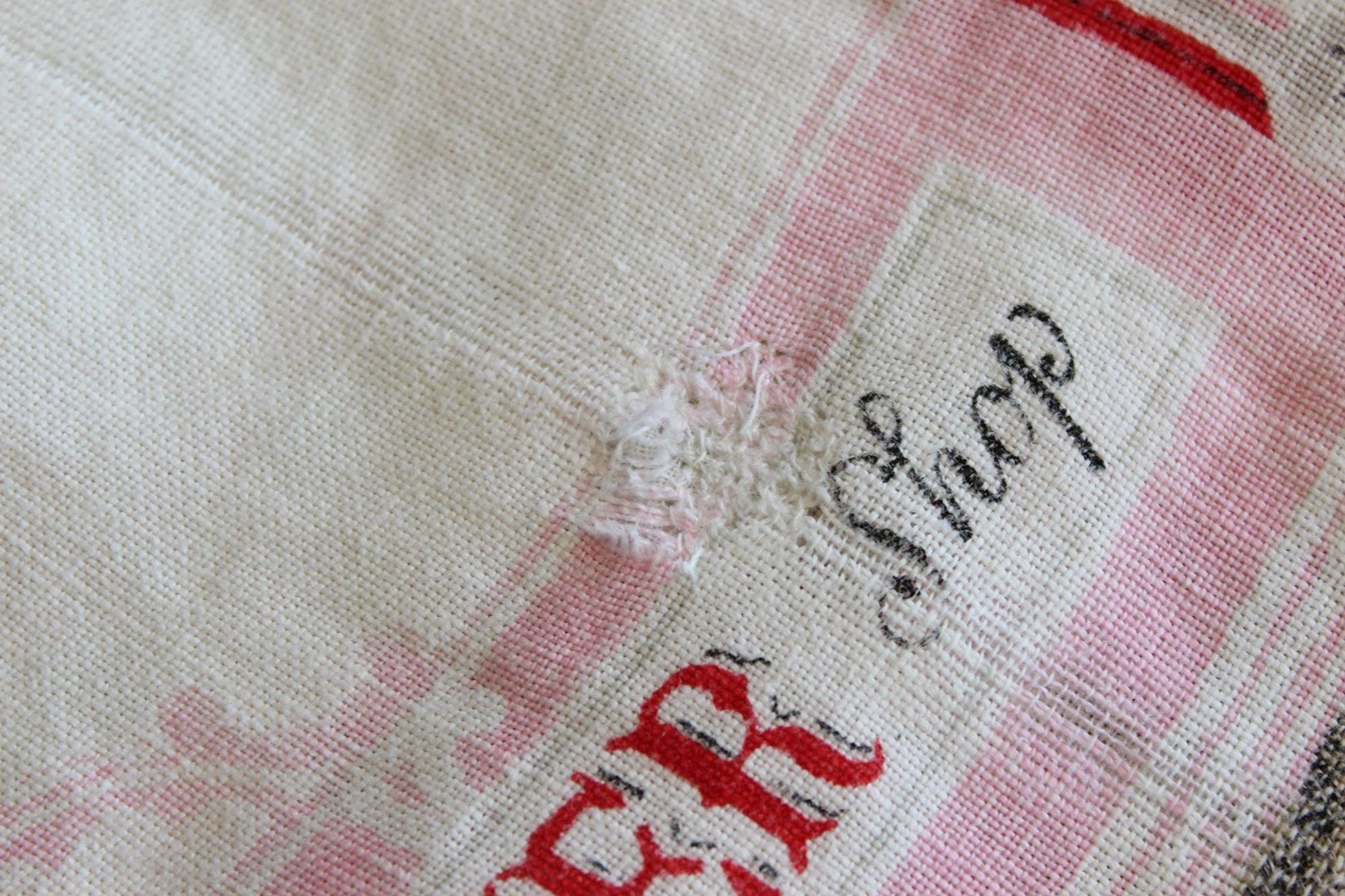 Vintage 1950s Novelty Storefront Print White Linen Tablecloth