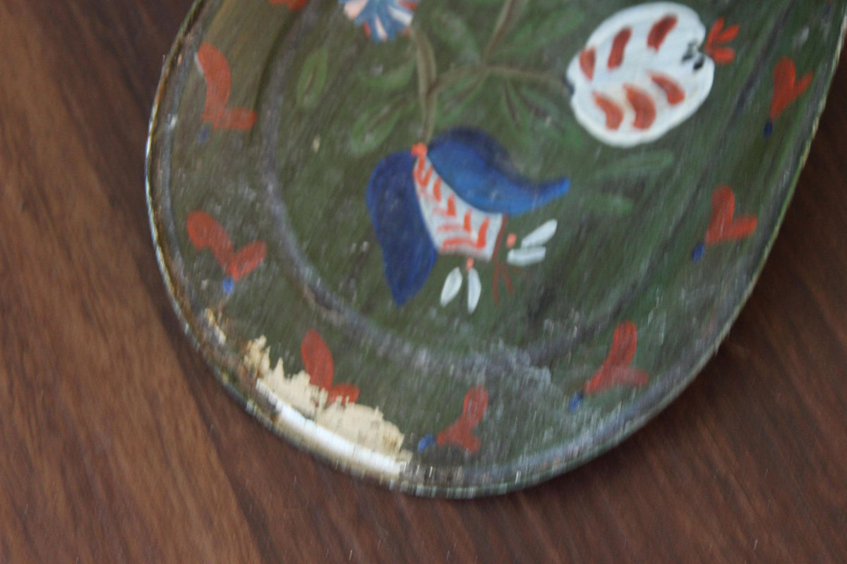 Vintage 1800s Painted Metal Scoop with Hand Painted Folk Art