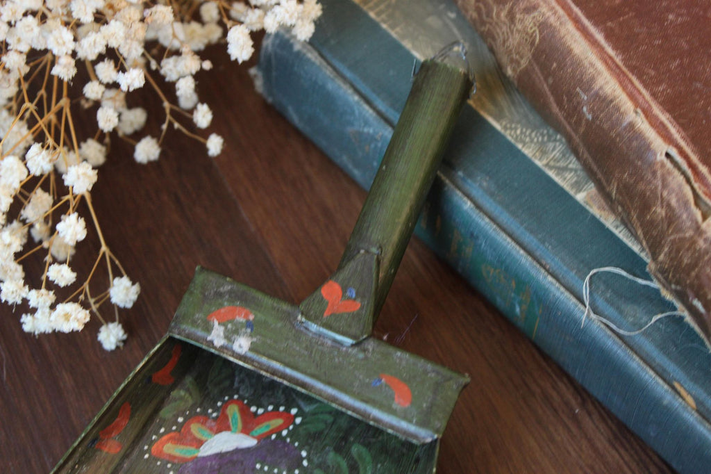 Vintage 1800s Painted Metal Scoop with Hand Painted Folk Art