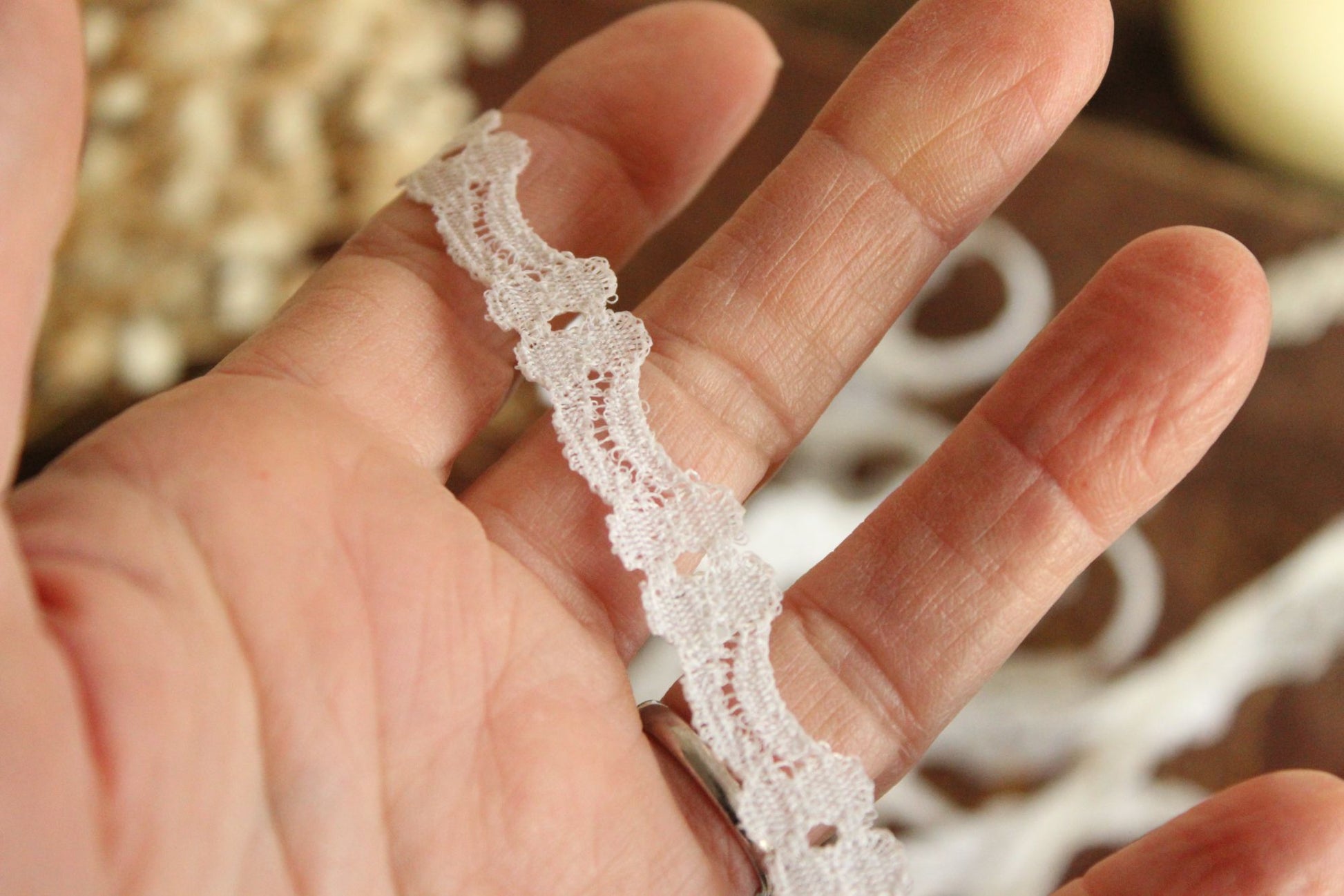 Vintage White Lace Floral Trim 7/16" Wide, 4 Yards