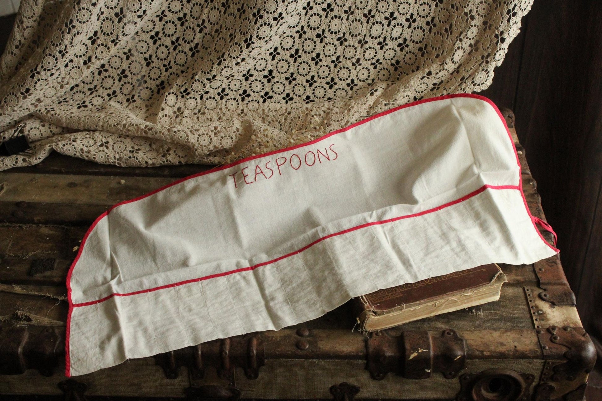 Vintage 1950s White And Red Teaspoon Pocket