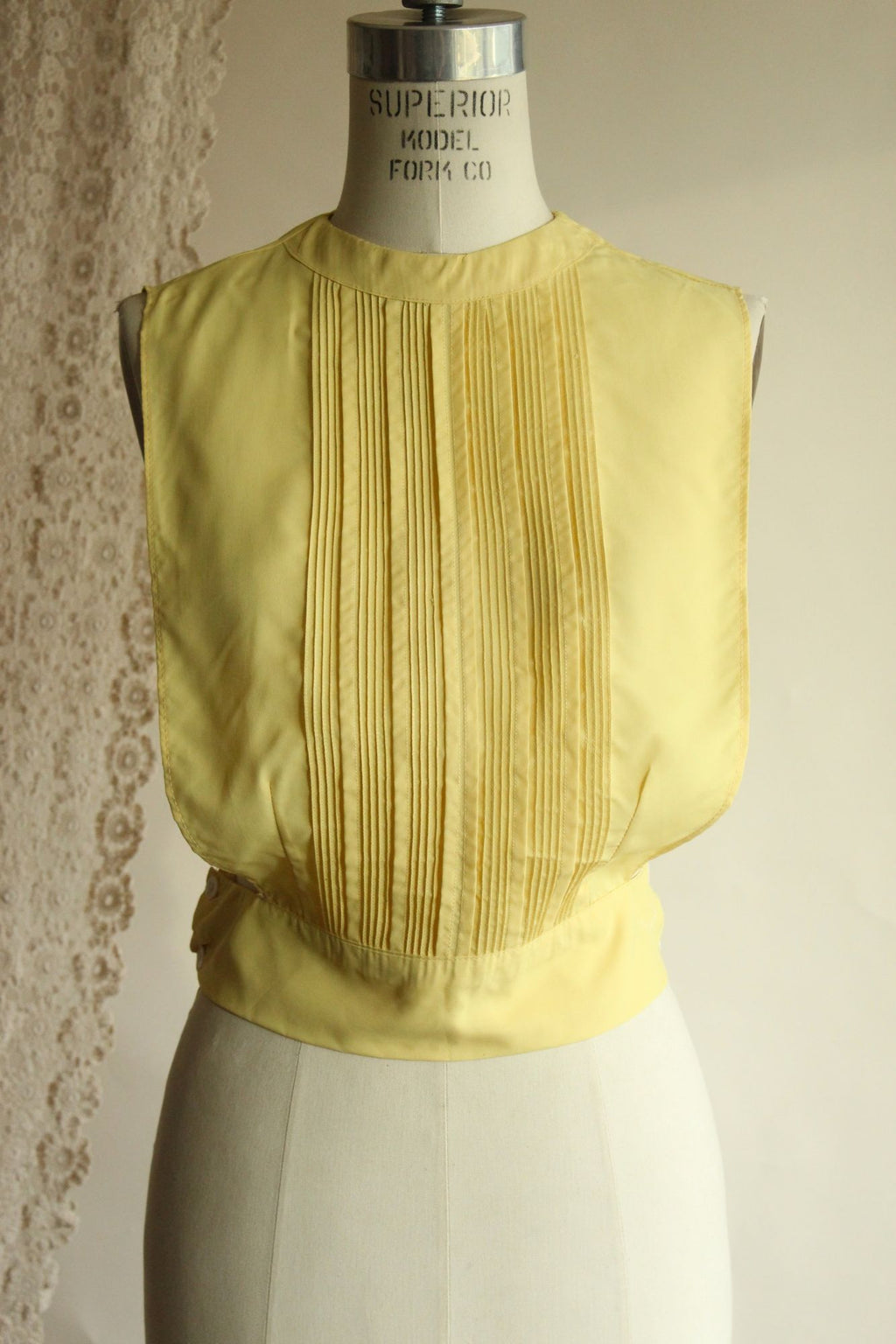 Vintage 1950s Yellow Blouse Front Dickie with Pintucks