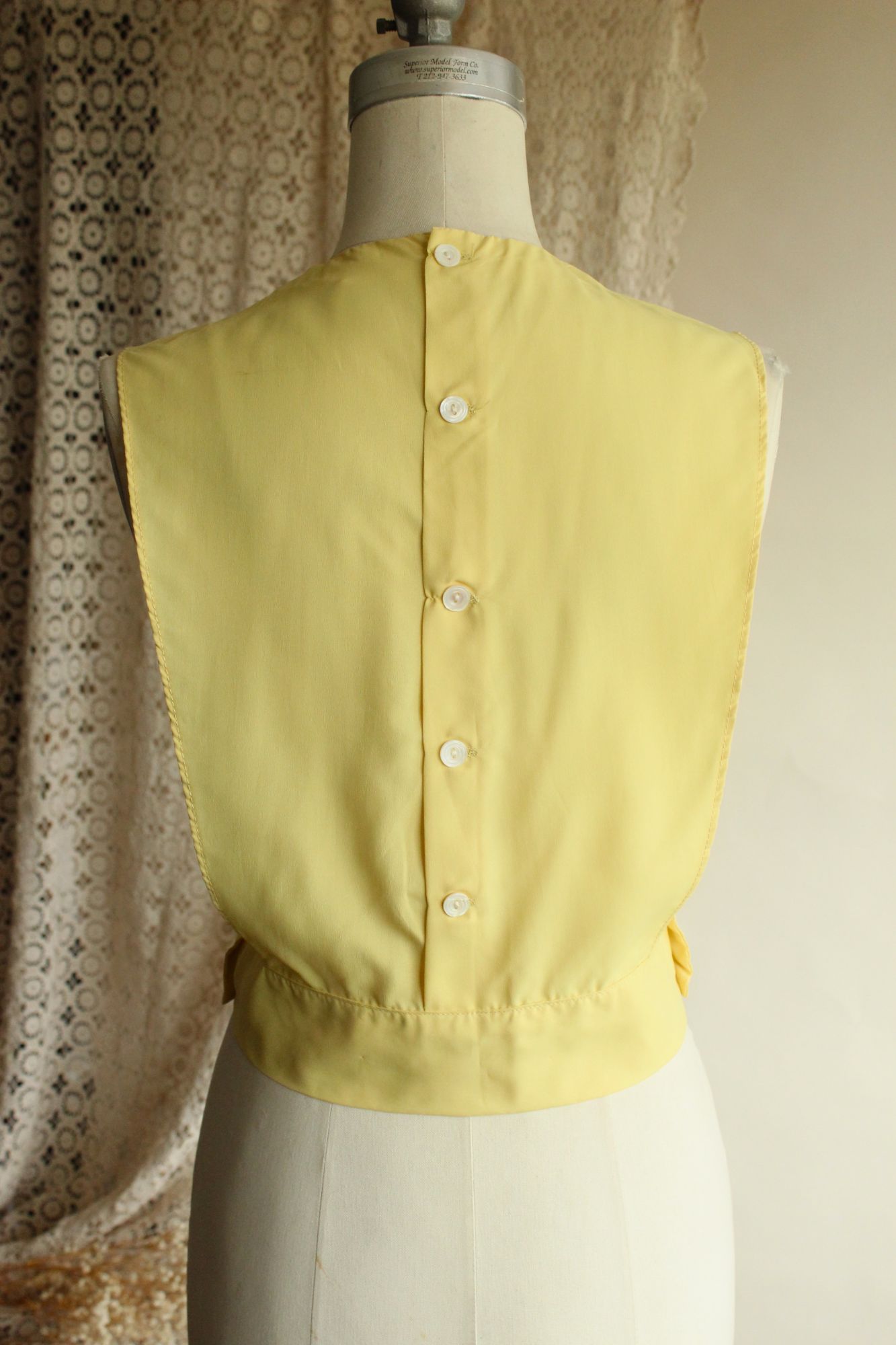 Vintage 1950s Yellow Blouse Front Dickie with Pintucks