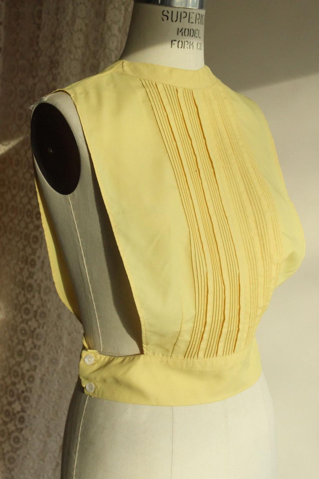 Vintage 1950s Yellow Blouse Front Dickie with Pintucks