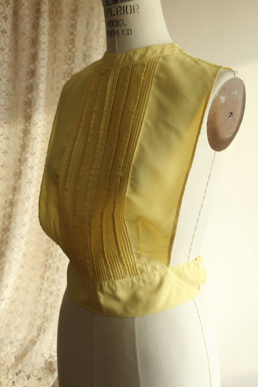 Vintage 1950s Yellow Blouse Front Dickie with Pintucks