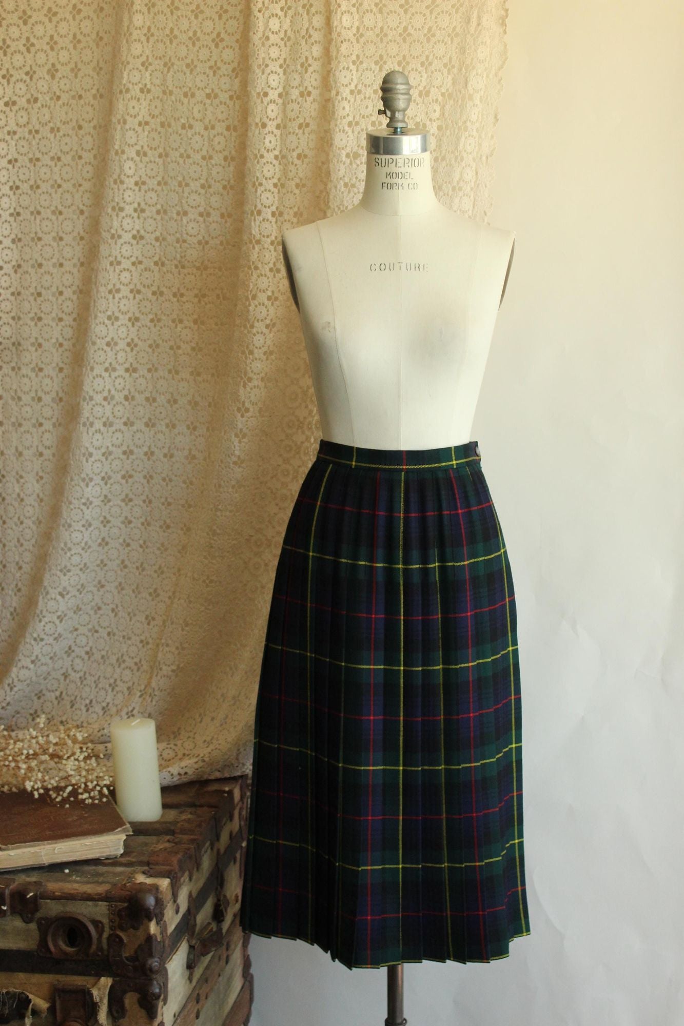 Vintage 1980s 1990 Plaid Wool Skirt by Modissa