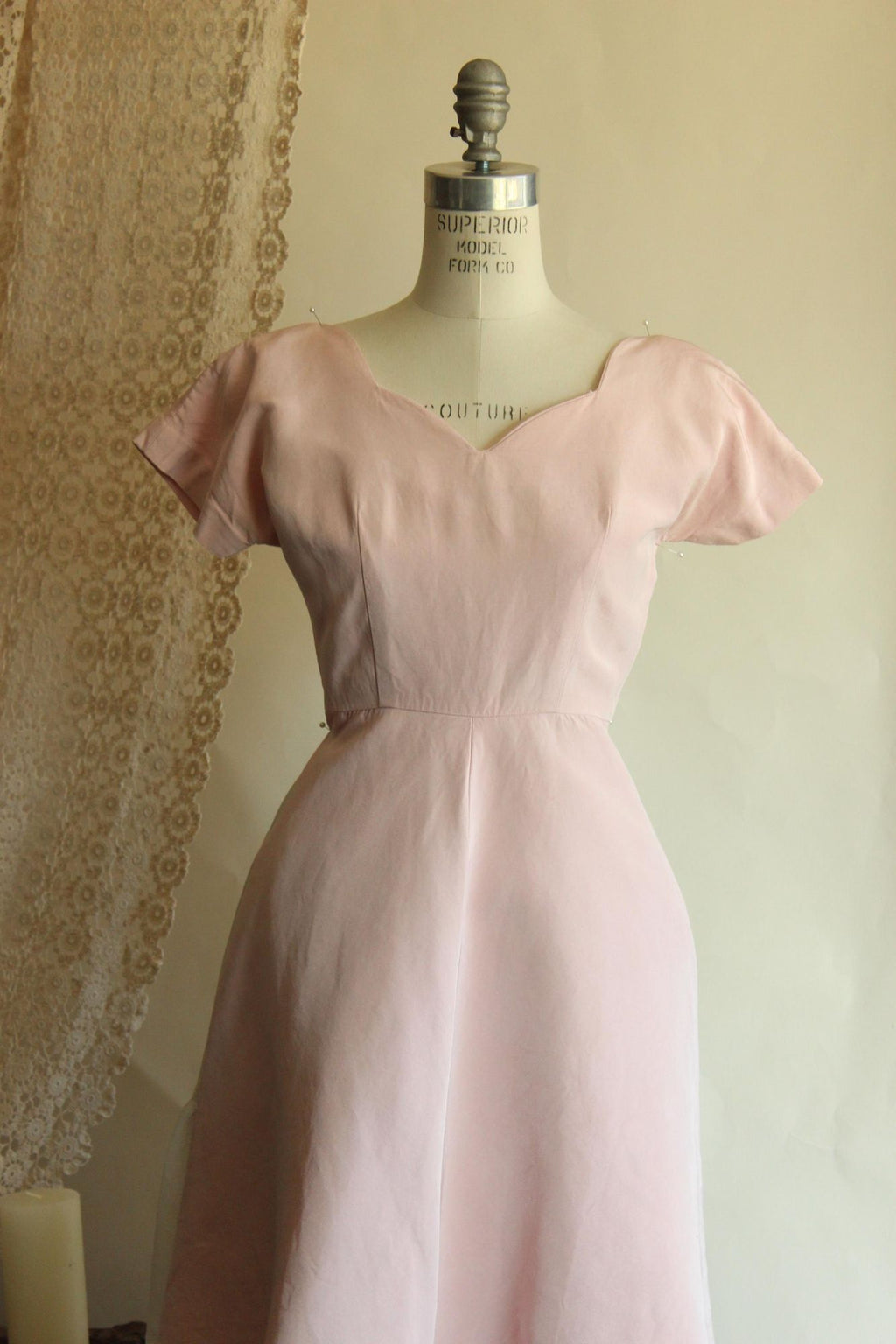 Vintage 1950s Pink Faille Dress with Sweetheart Neckline