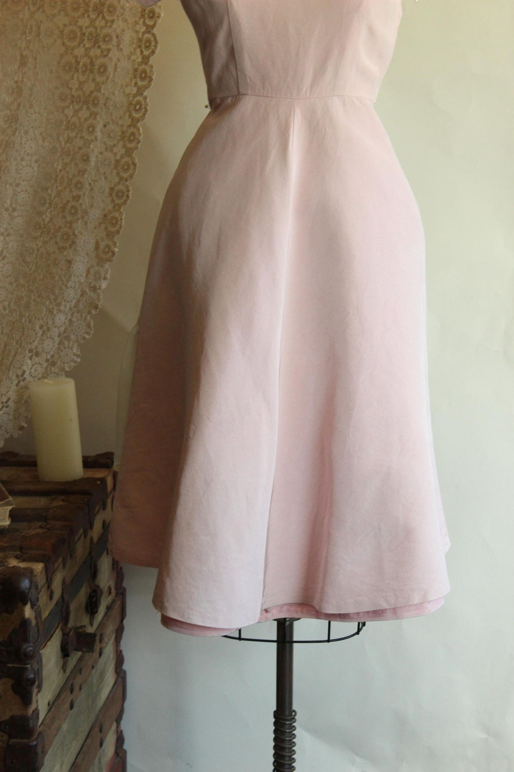 Vintage 1950s Pink Faille Dress with Sweetheart Neckline