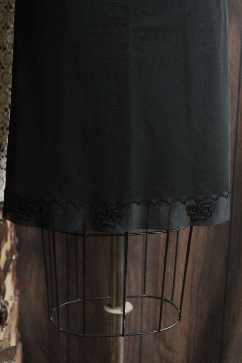 Vintage 1960s 1970s Carol Brent Black Nylon Half Slip with Shamrock