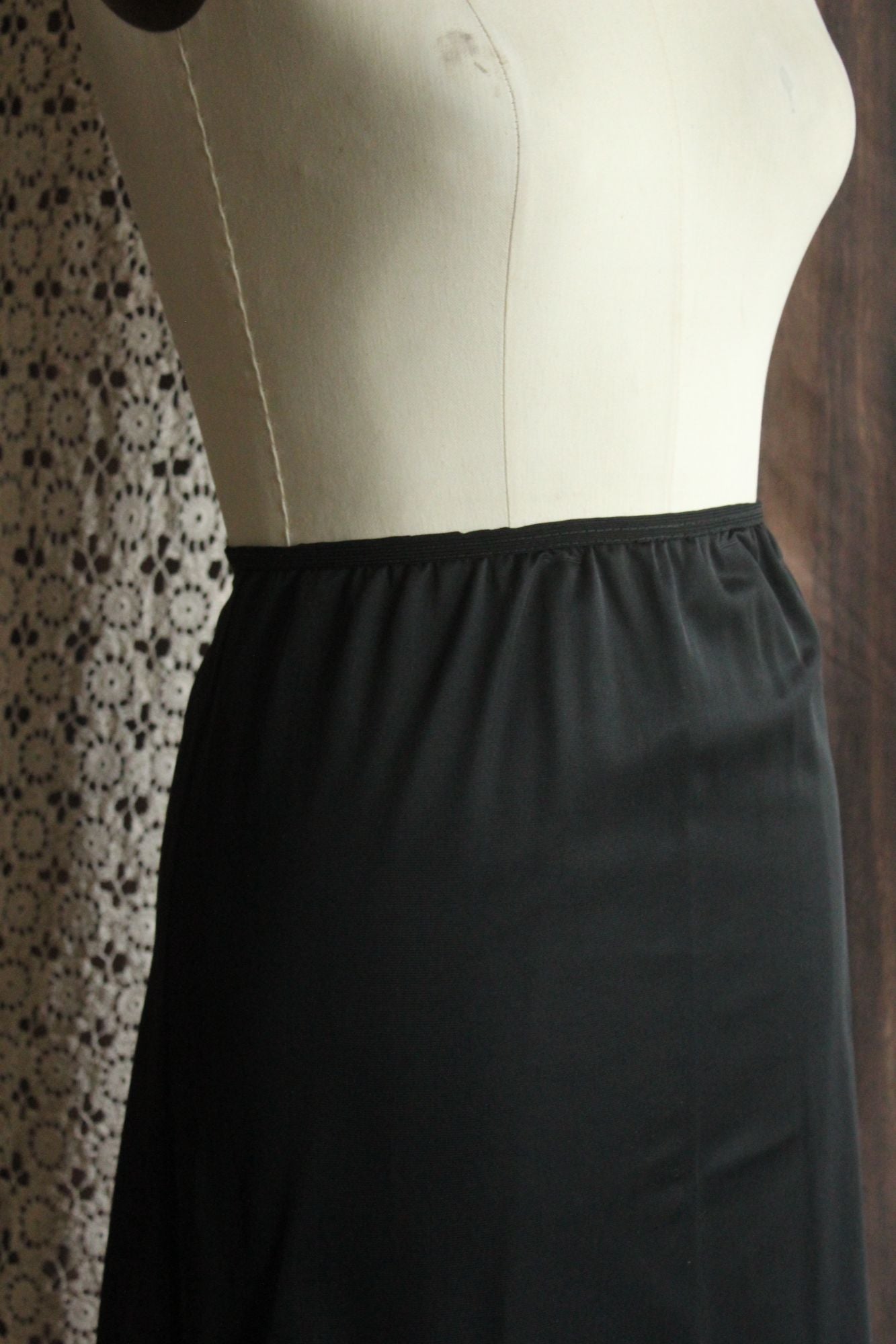 Vintage 1960s 1970s Carol Brent Black Nylon Half Slip with Shamrock