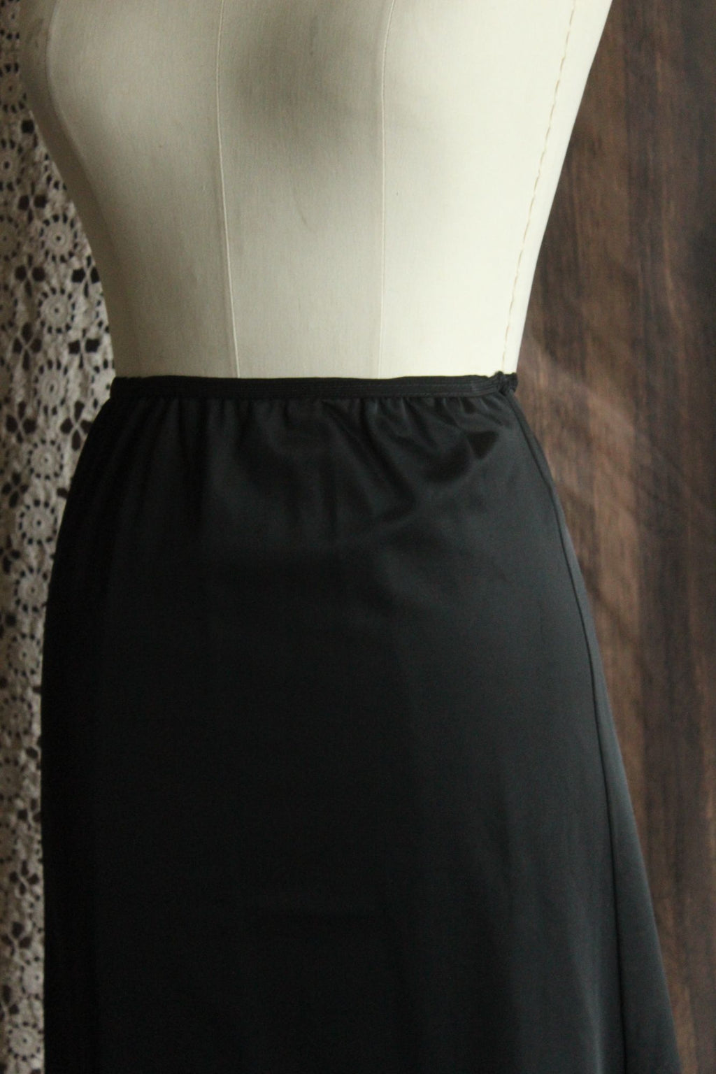 Vintage 1960s 1970s Carol Brent Black Nylon Half Slip with Shamrock