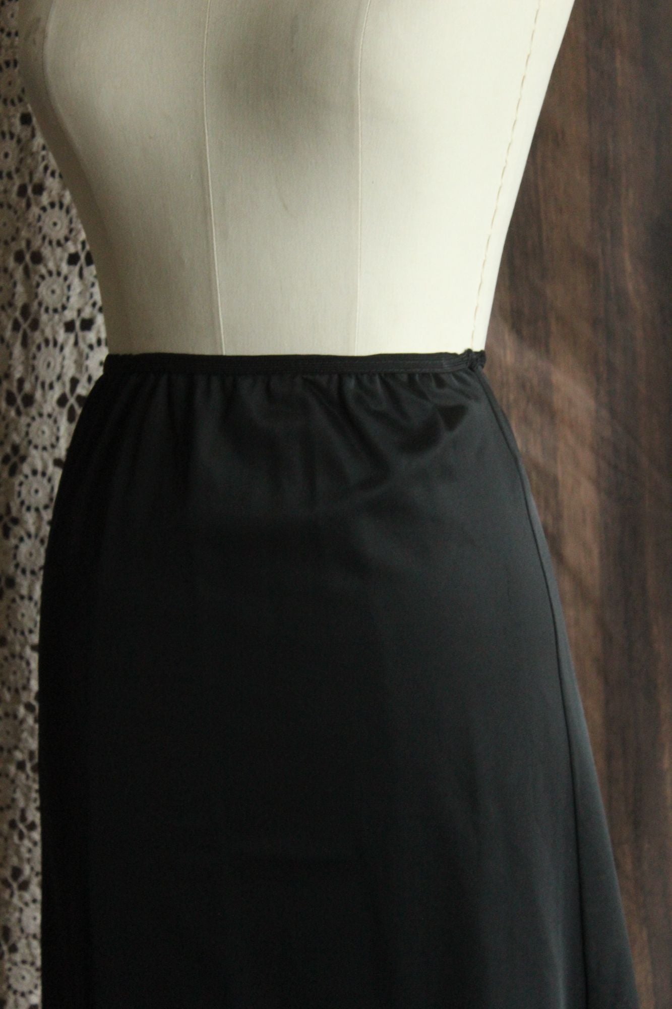 Vintage 1960s 1970s Carol Brent Black Nylon Half Slip with Shamrock