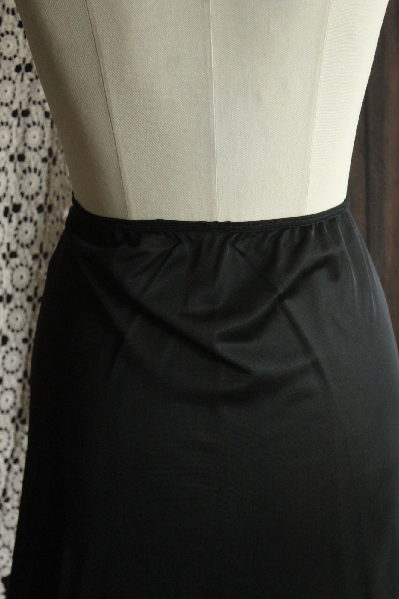 Vintage 1960s 1970s Carol Brent Black Nylon Half Slip with Shamrock