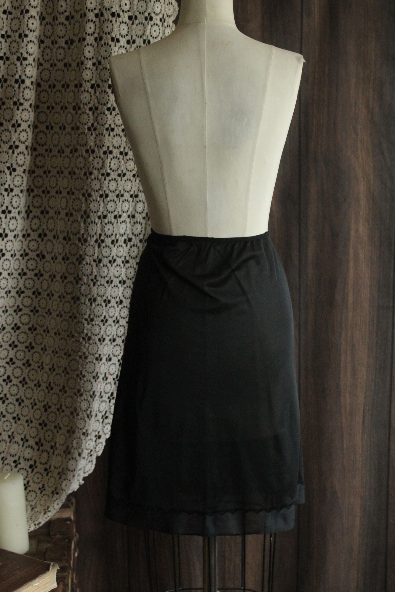 Vintage 1960s 1970s Carol Brent Black Nylon Half Slip with Shamrock