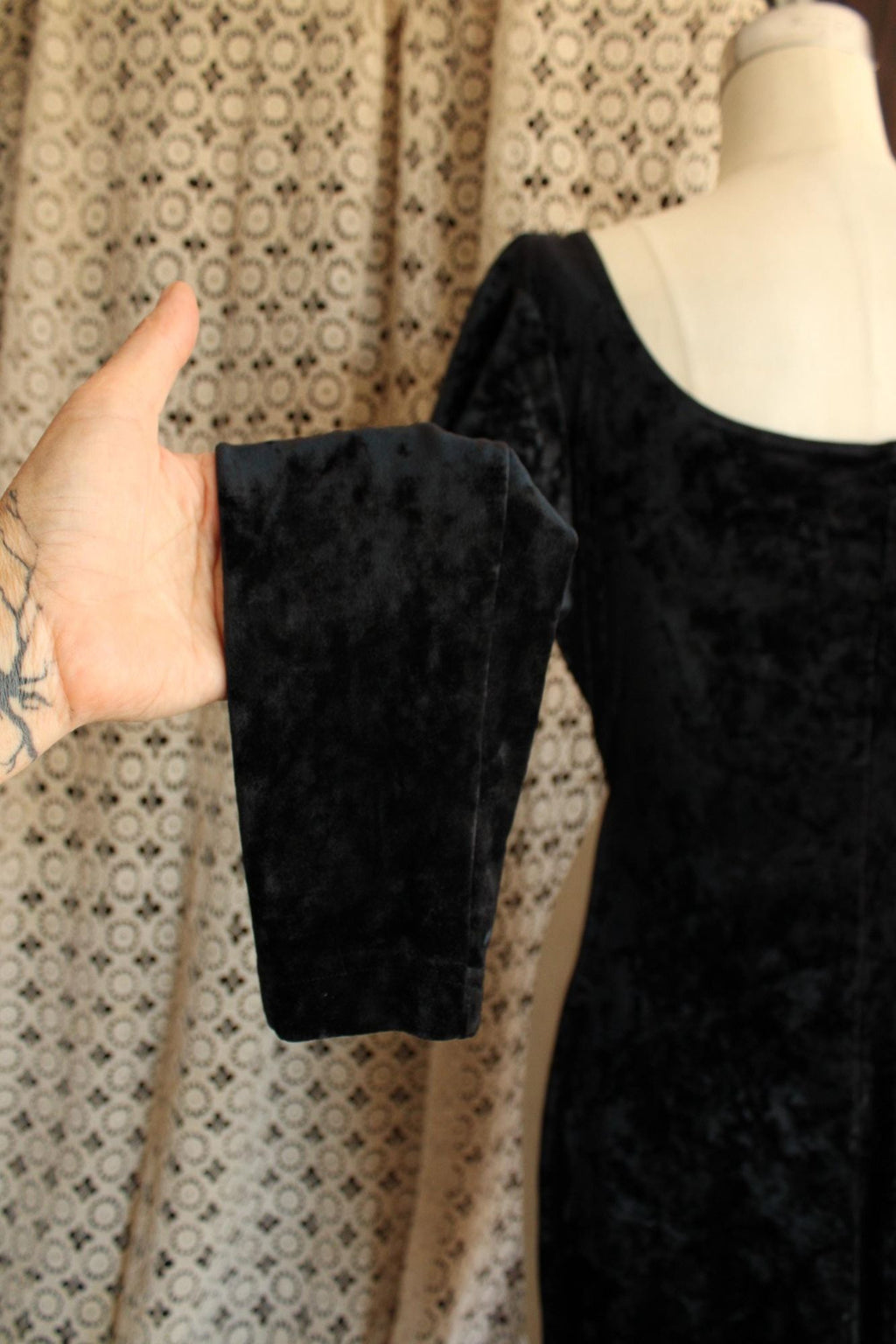 Vintage 1980s 1990s Catsuit, JM By Shelli Segal Black Crushed Velvet Jumpsuit, Stirrup Feet, Size Large,