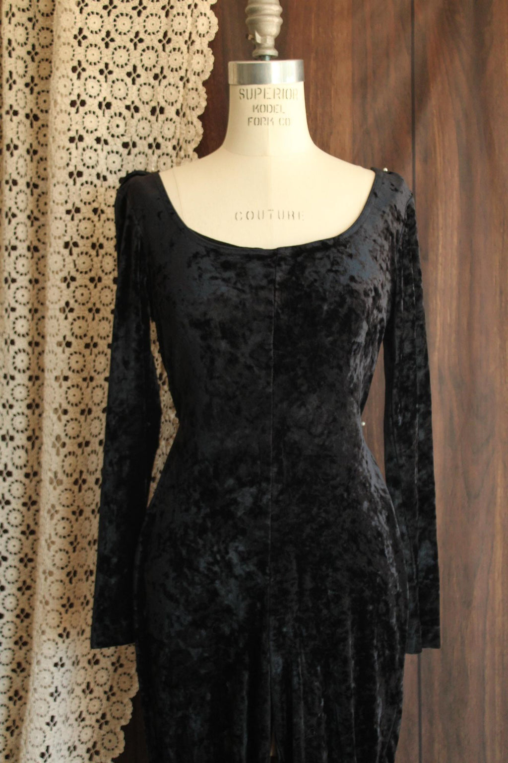 Vintage 1980s 1990s Catsuit, JM By Shelli Segal Black Crushed Velvet Jumpsuit, Stirrup Feet, Size Large,