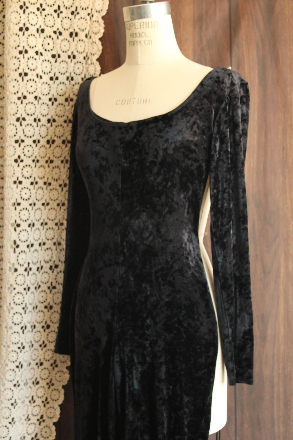 Vintage 1980s 1990s Catsuit, JM By Shelli Segal Black Crushed Velvet Jumpsuit, Stirrup Feet, Size Large,