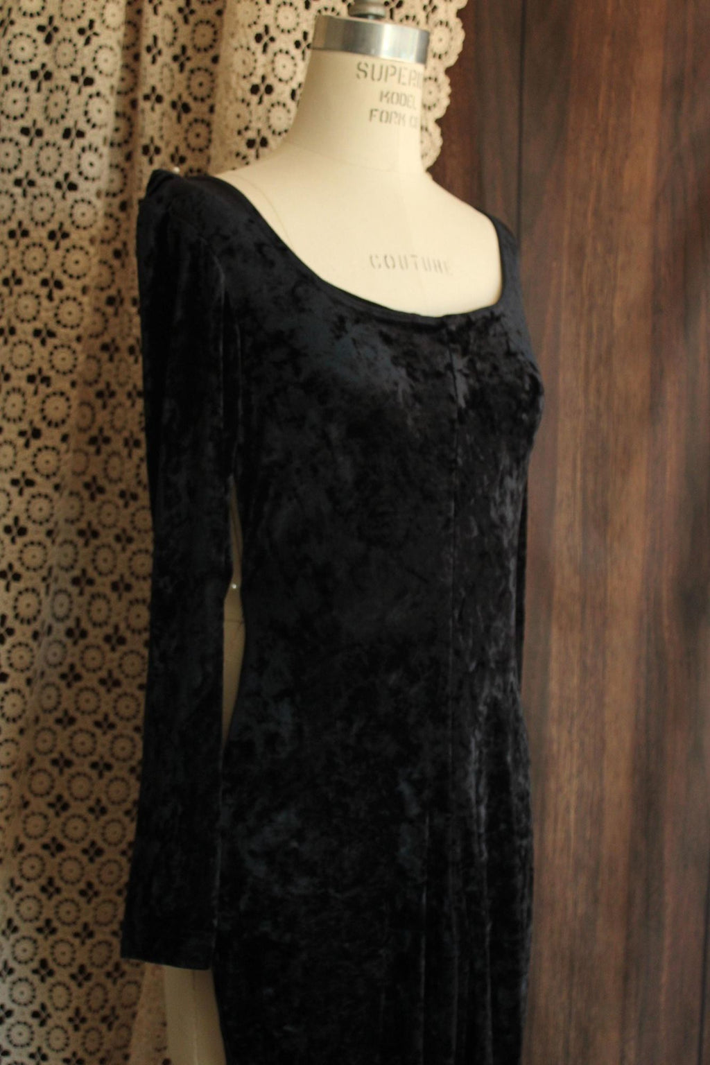 Vintage 1980s 1990s Catsuit, JM By Shelli Segal Black Crushed Velvet Jumpsuit, Stirrup Feet, Size Large,
