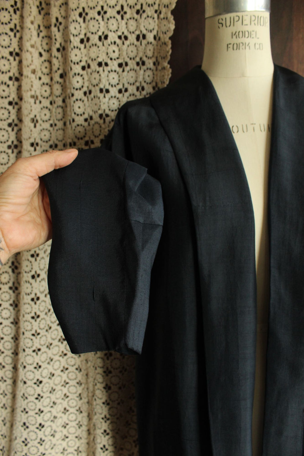 Vintage 1960s Cates Blue Black Silk Jacket