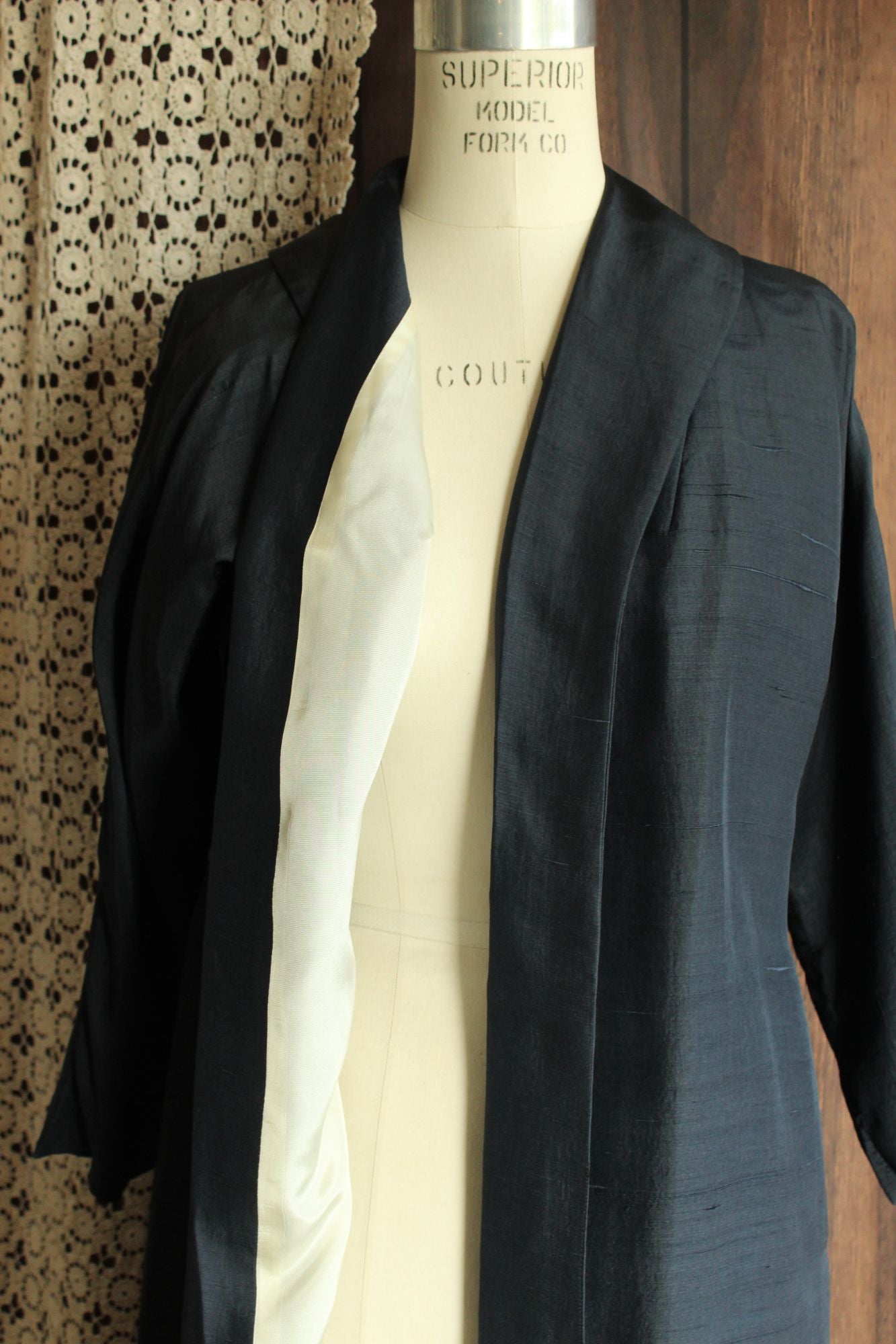 Vintage 1960s Cates Blue Black Silk Jacket