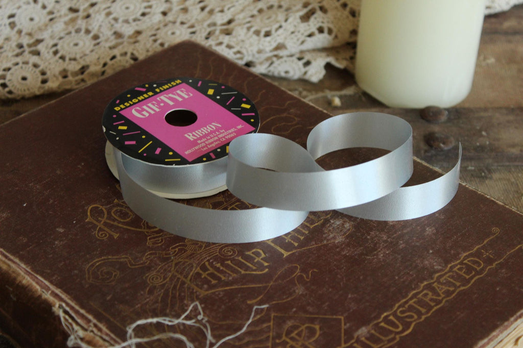 Vintage 1990s New Gif Tye Silver Ribbon, 3/4" Wide, Satin Finish, NOS