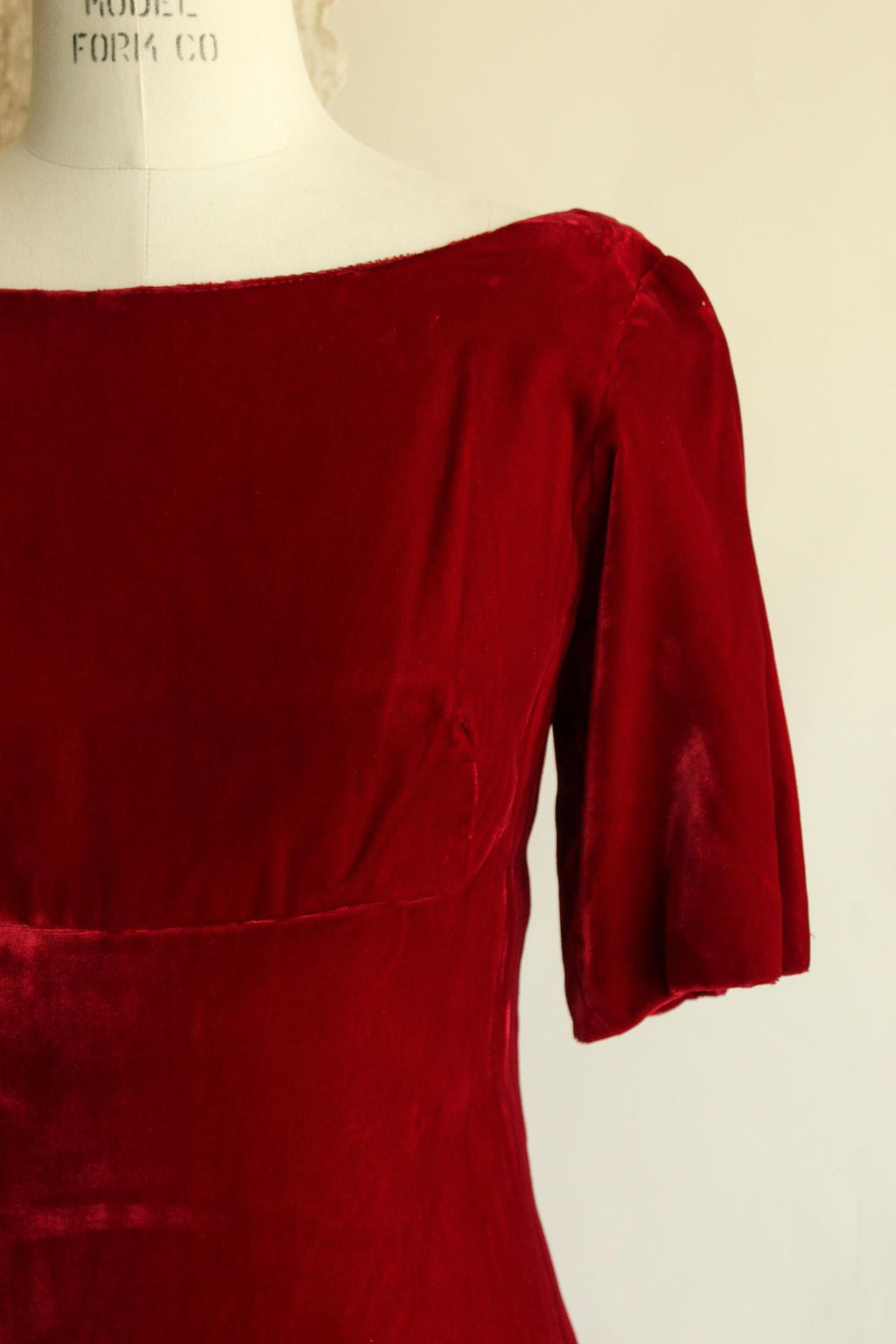 Vintage 1960s Red Velvet Gown with Watteau Style Satin Panel Back