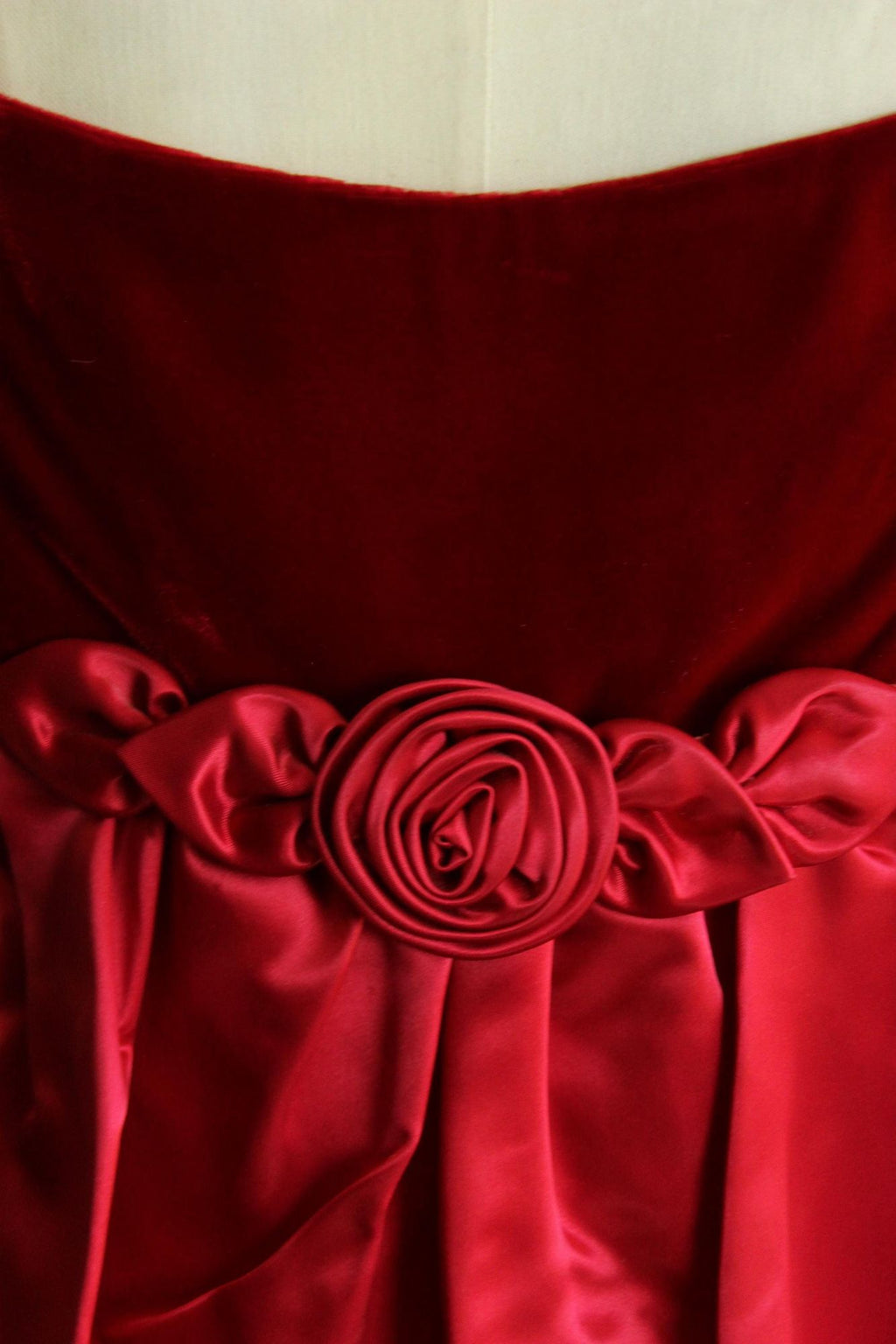 Vintage 1960s Red Velvet Gown with Watteau Style Satin Panel Back