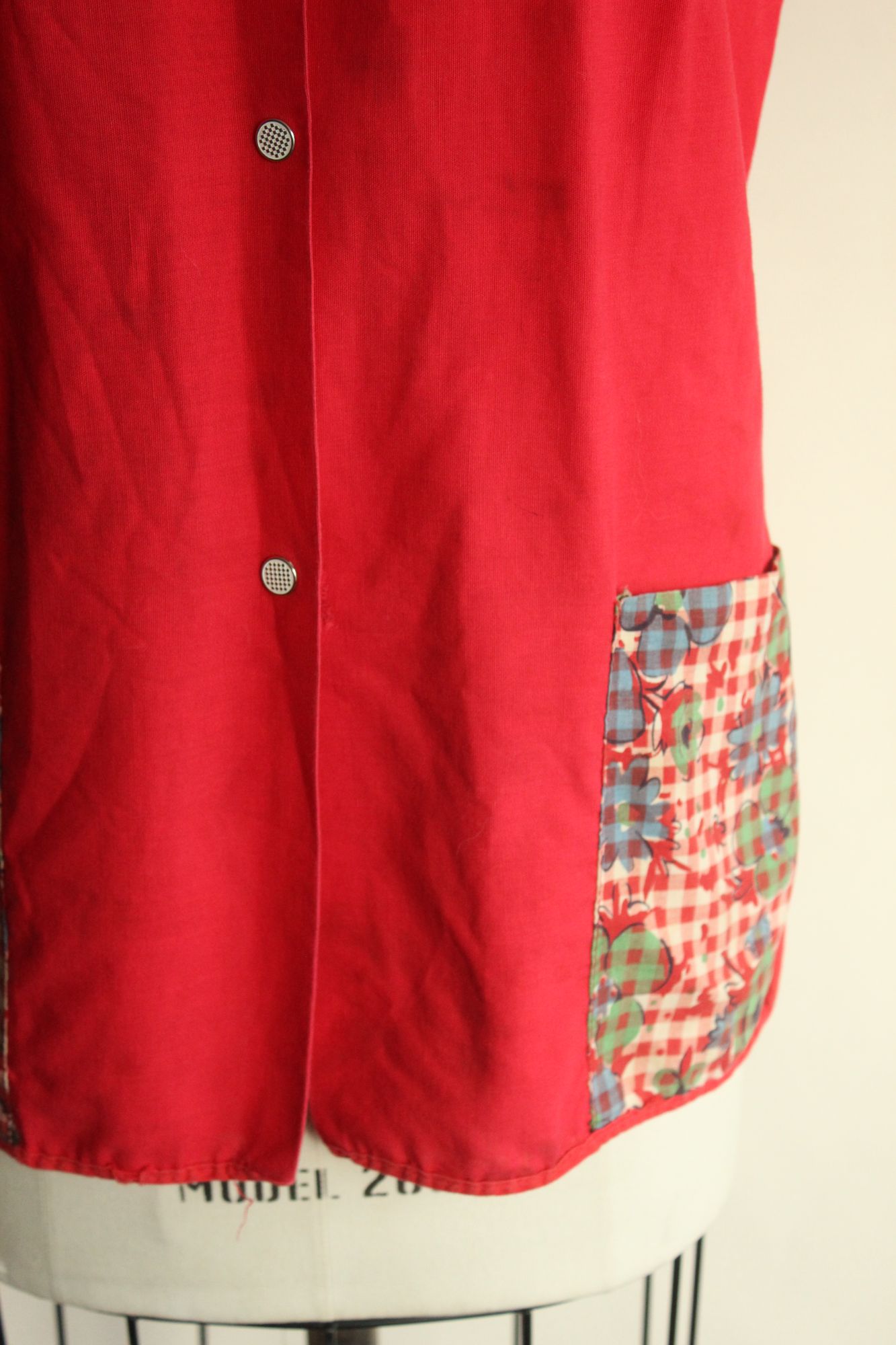 Vintage 1960s Red Floral Pinafore Apron With Pockets