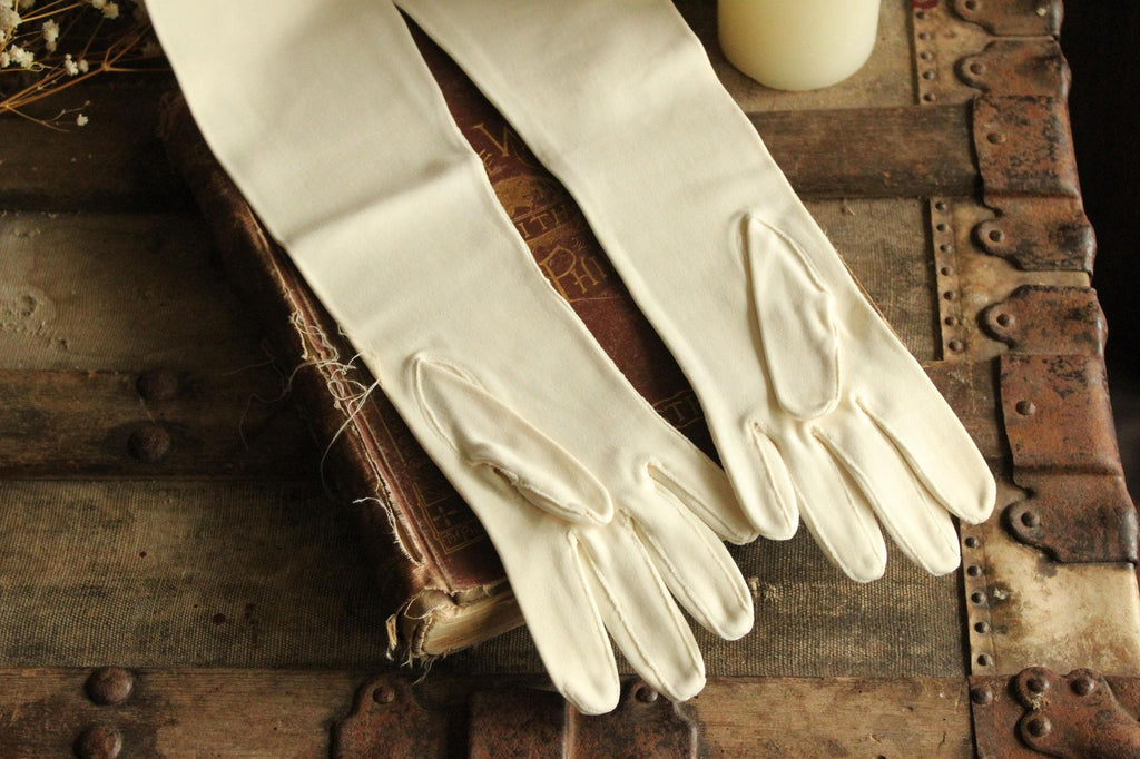 Vintage 1950s 1960s Winter White Opera Length Gloves