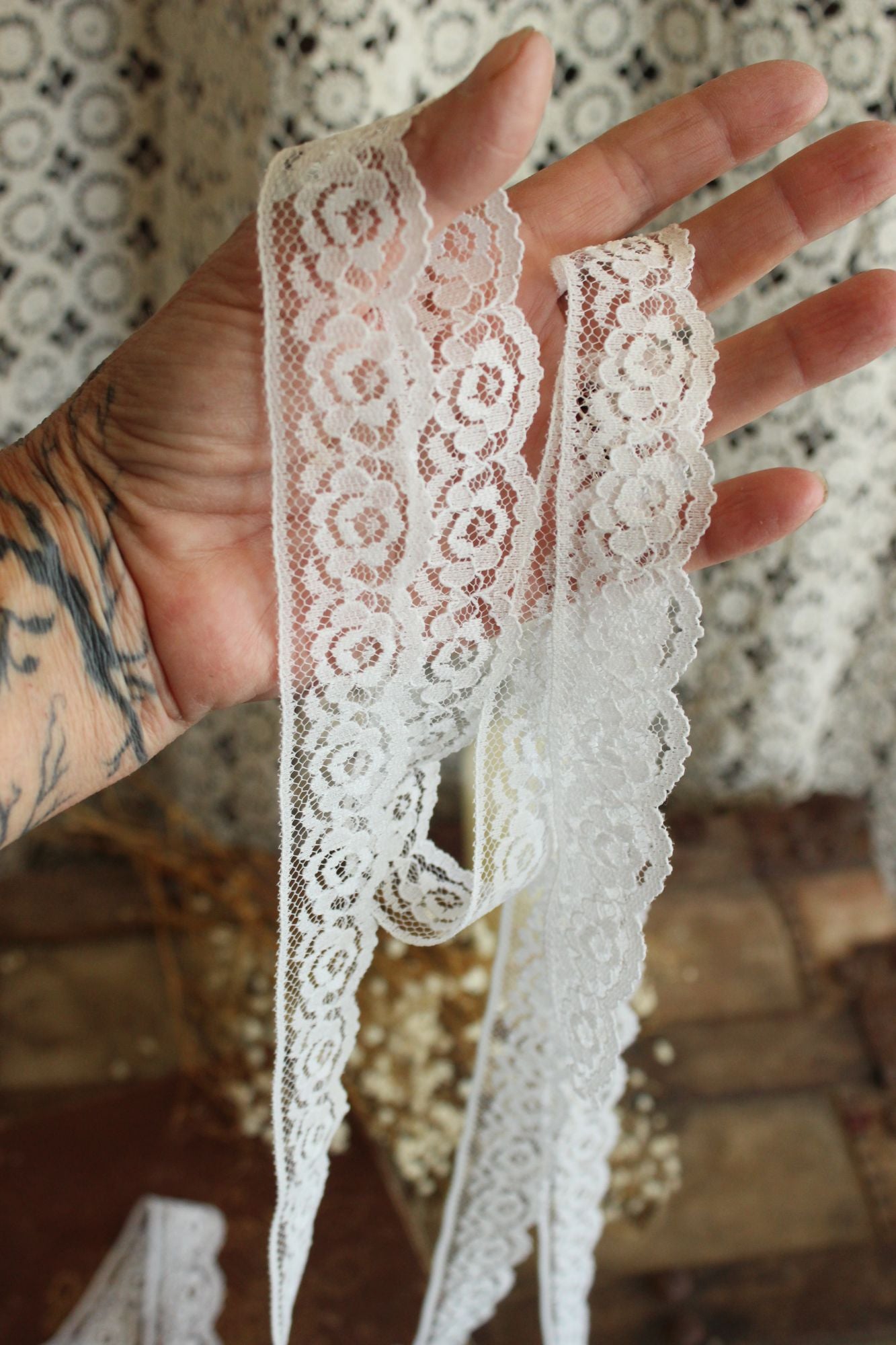 Vintage White Lace Trim, 2 Yards, 1.25" wide, Nylon, Sewing Supply