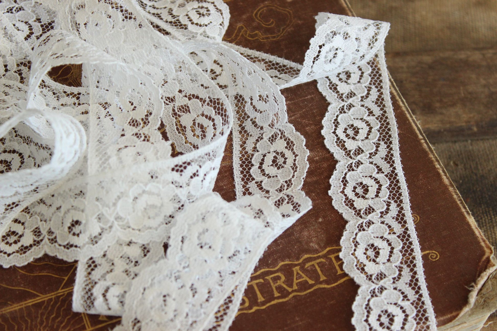 Vintage White Lace Trim, 2 Yards, 1.25" wide, Nylon, Sewing Supply