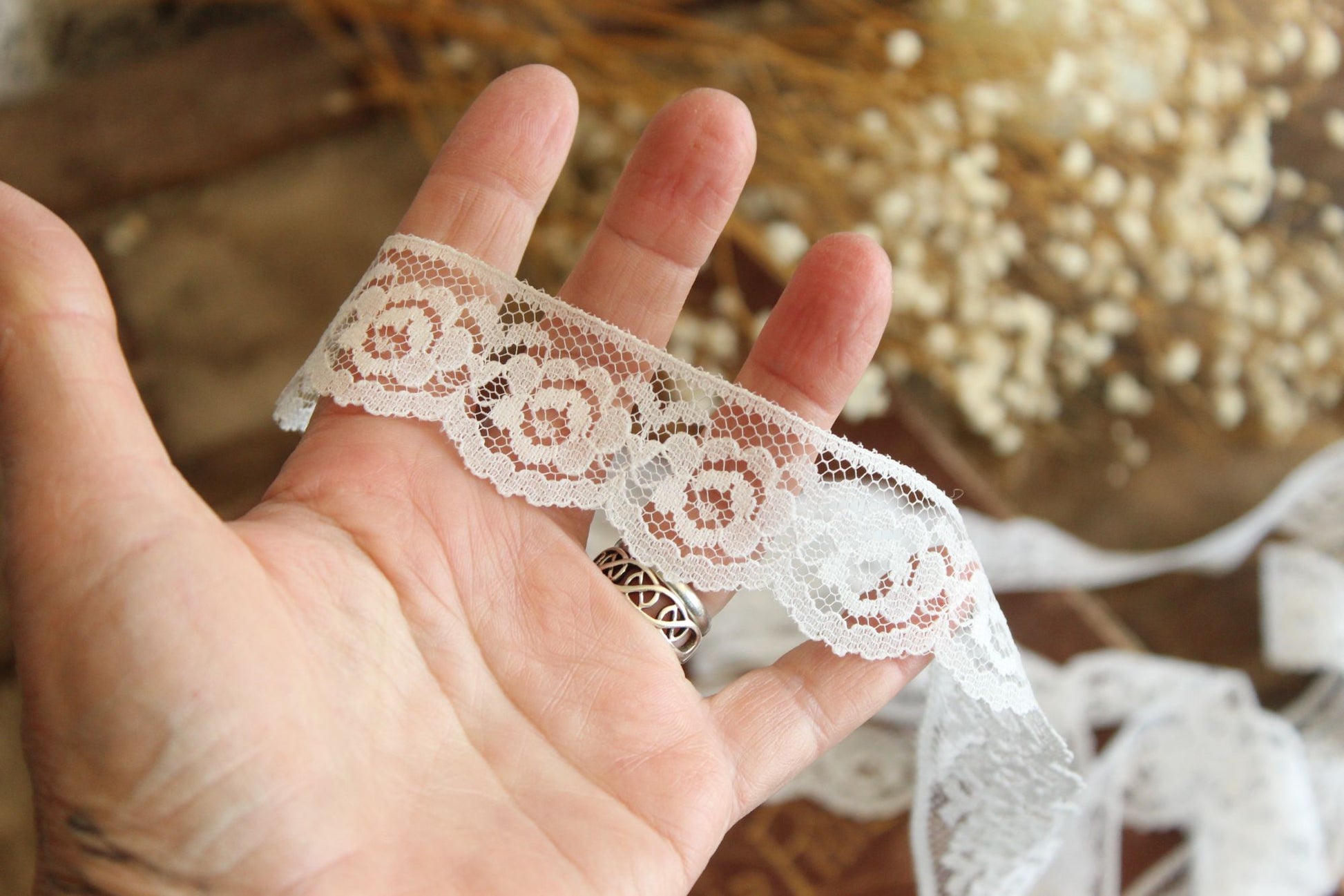 Vintage White Lace Trim, 2 Yards, 1.25" wide, Nylon, Sewing Supply
