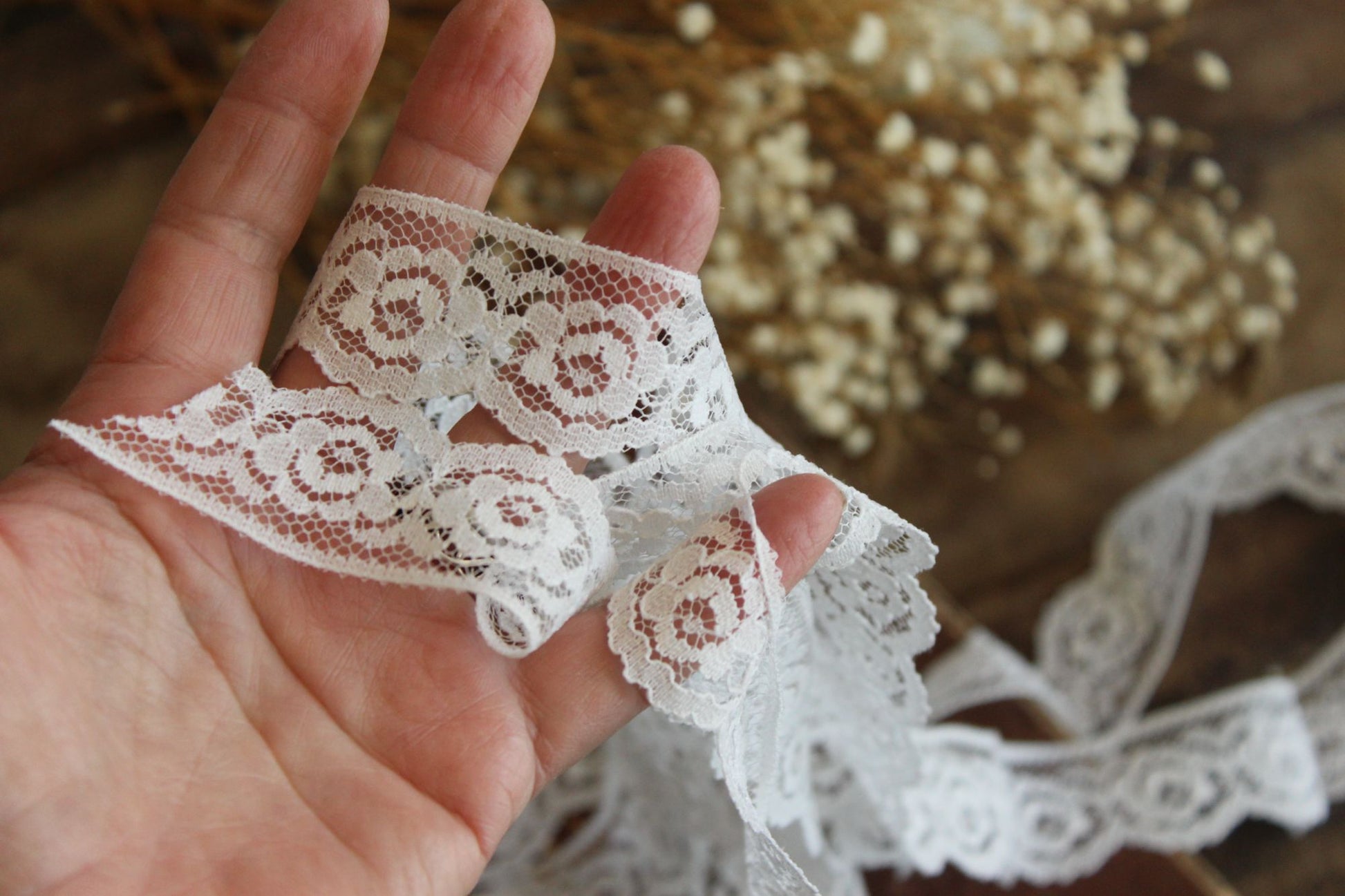 Vintage White Lace Trim, 2 Yards, 1.25" wide, Nylon, Sewing Supply